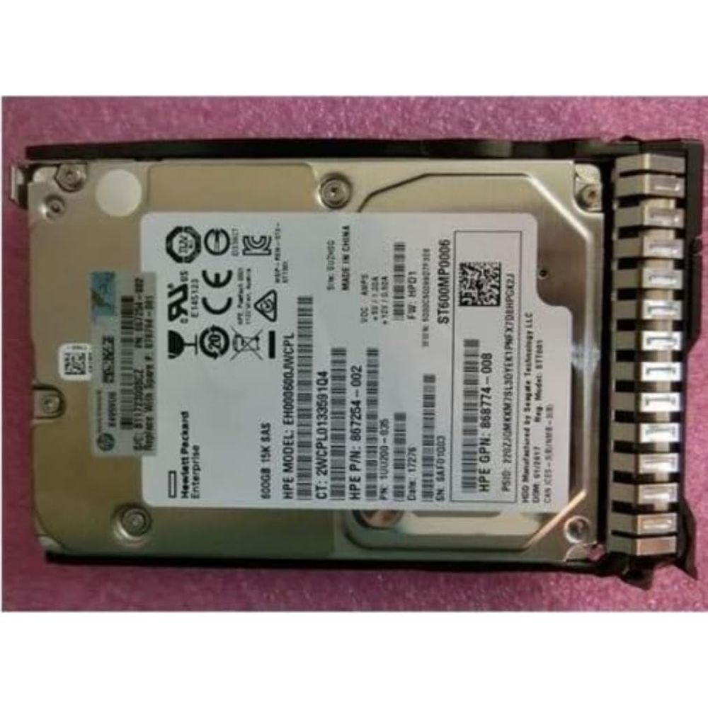 Dysk twardy SAS HPE 600GB 15K ze srebrną obudową.