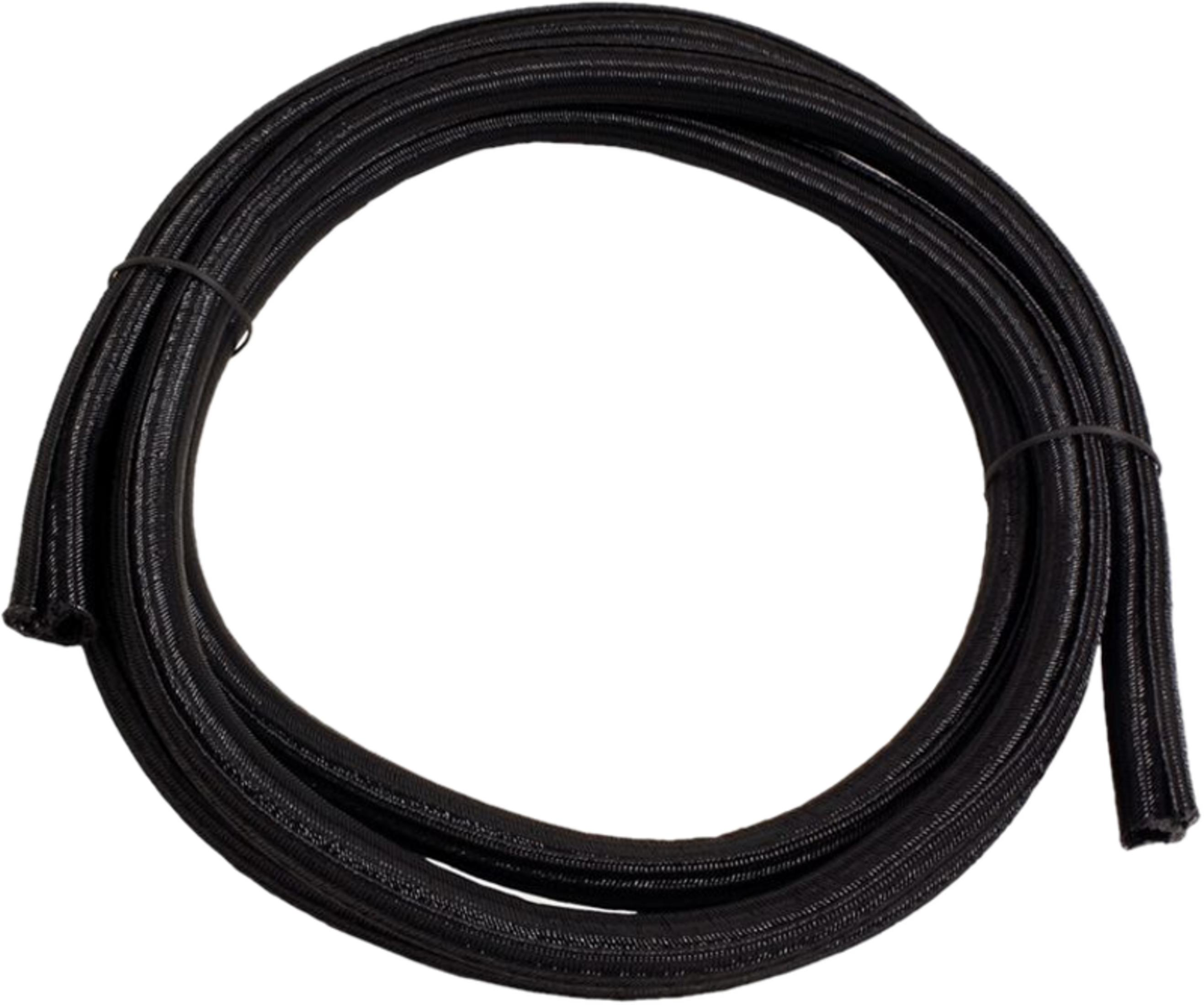 Schwarzes, geflochtenes Kabel in einem Kreis auf weißem Hintergrund.