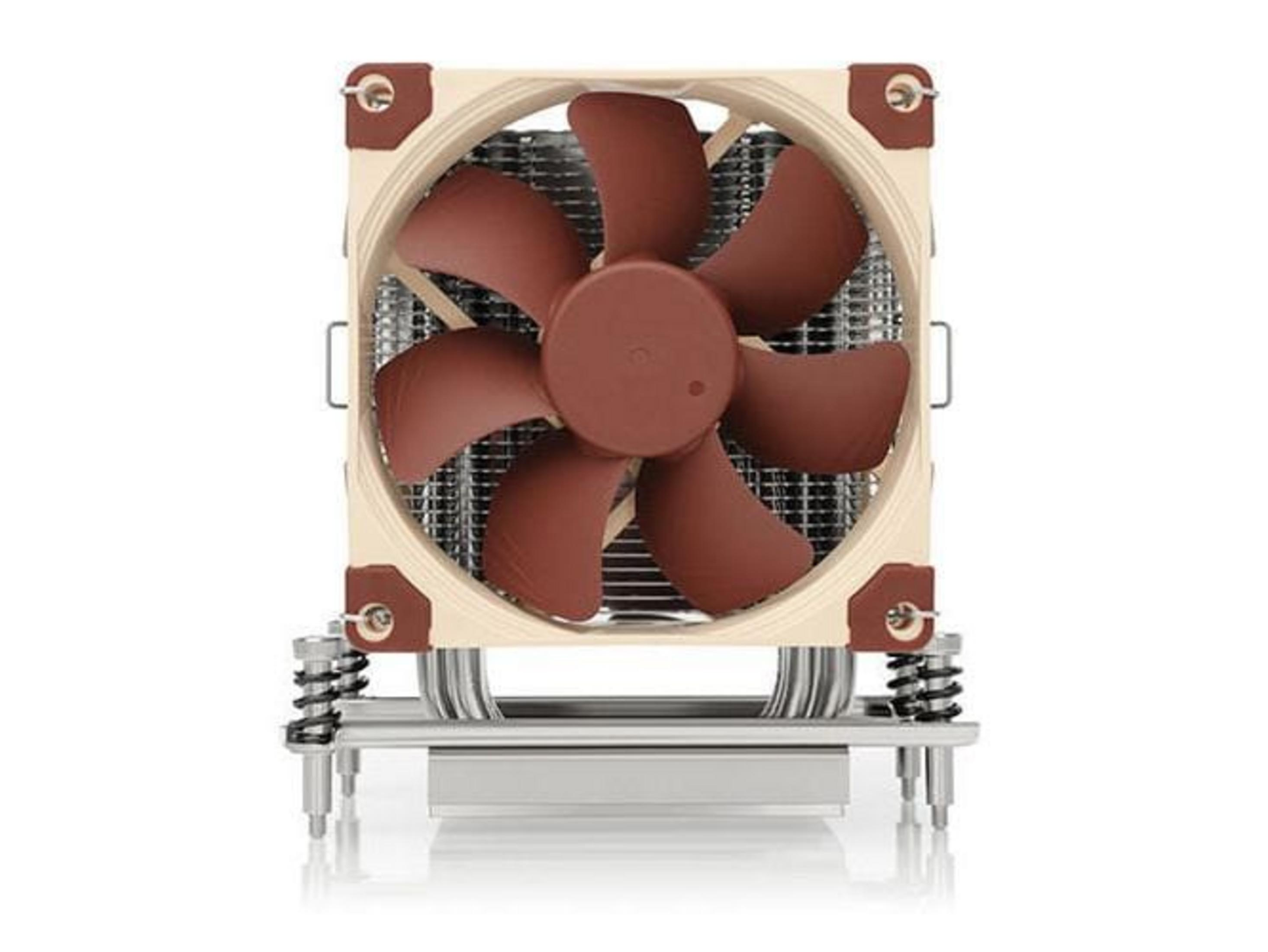 A brown CPU fan with a beige frame on a white background.