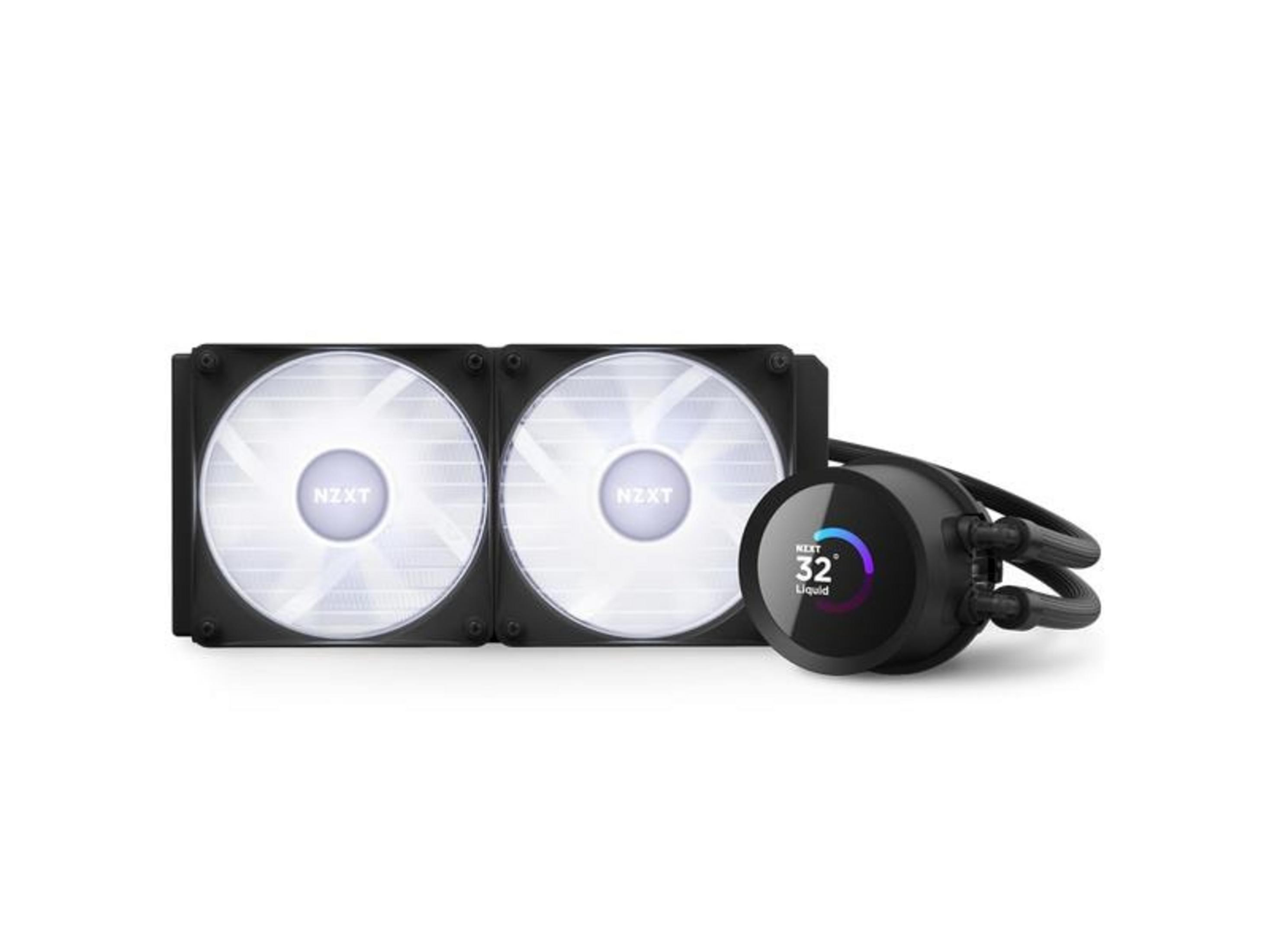 Black cooler with two fans and a round display showing temperature.