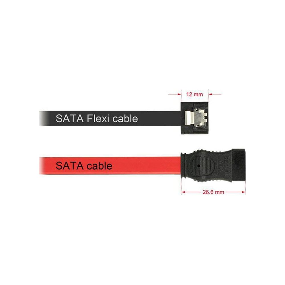 Un cavo SATA Flexi nero e un cavo SATA rosso uno accanto all'altro.