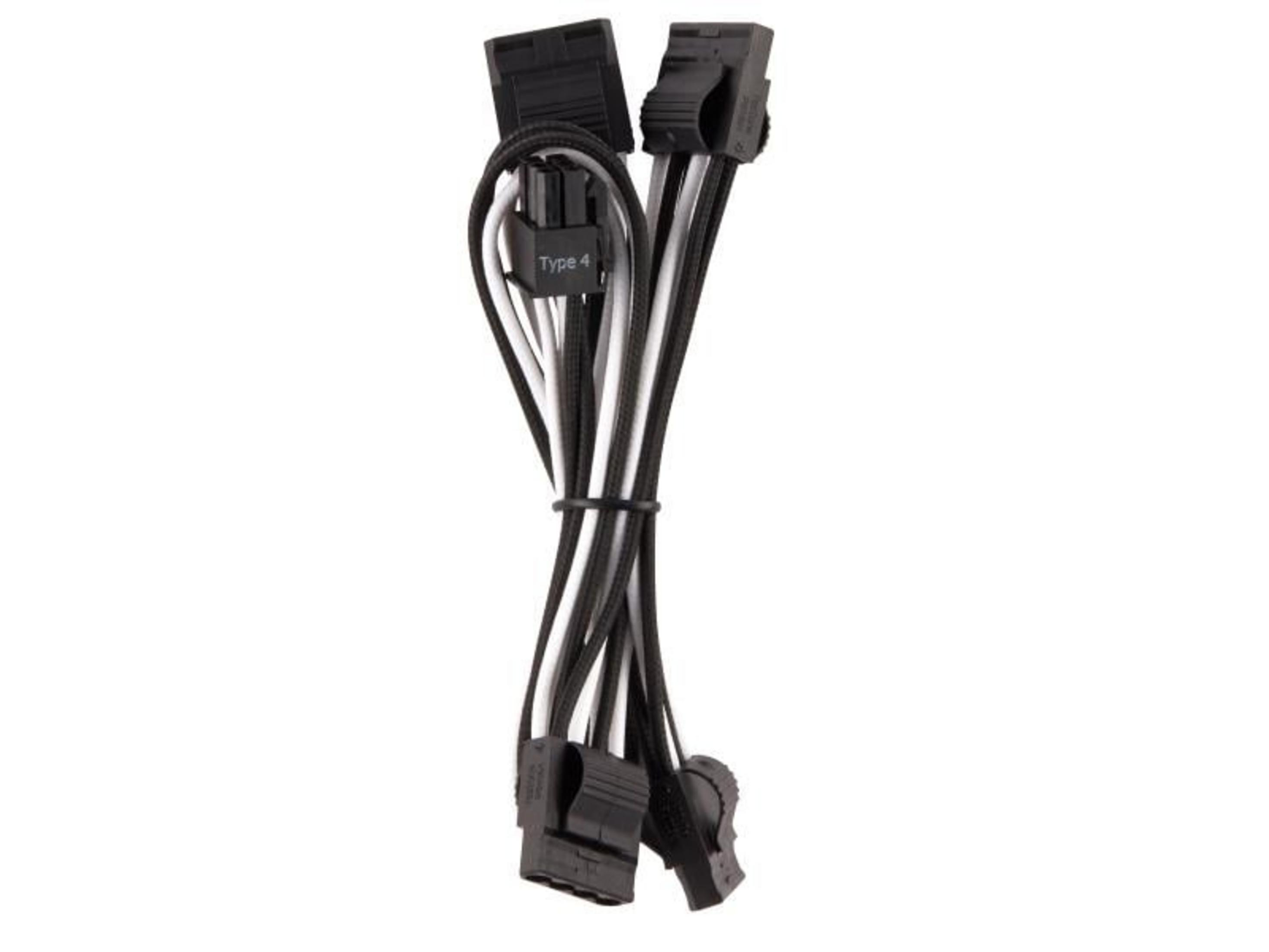 Czarno-biały kabel z czarnymi złączami na białym tle.