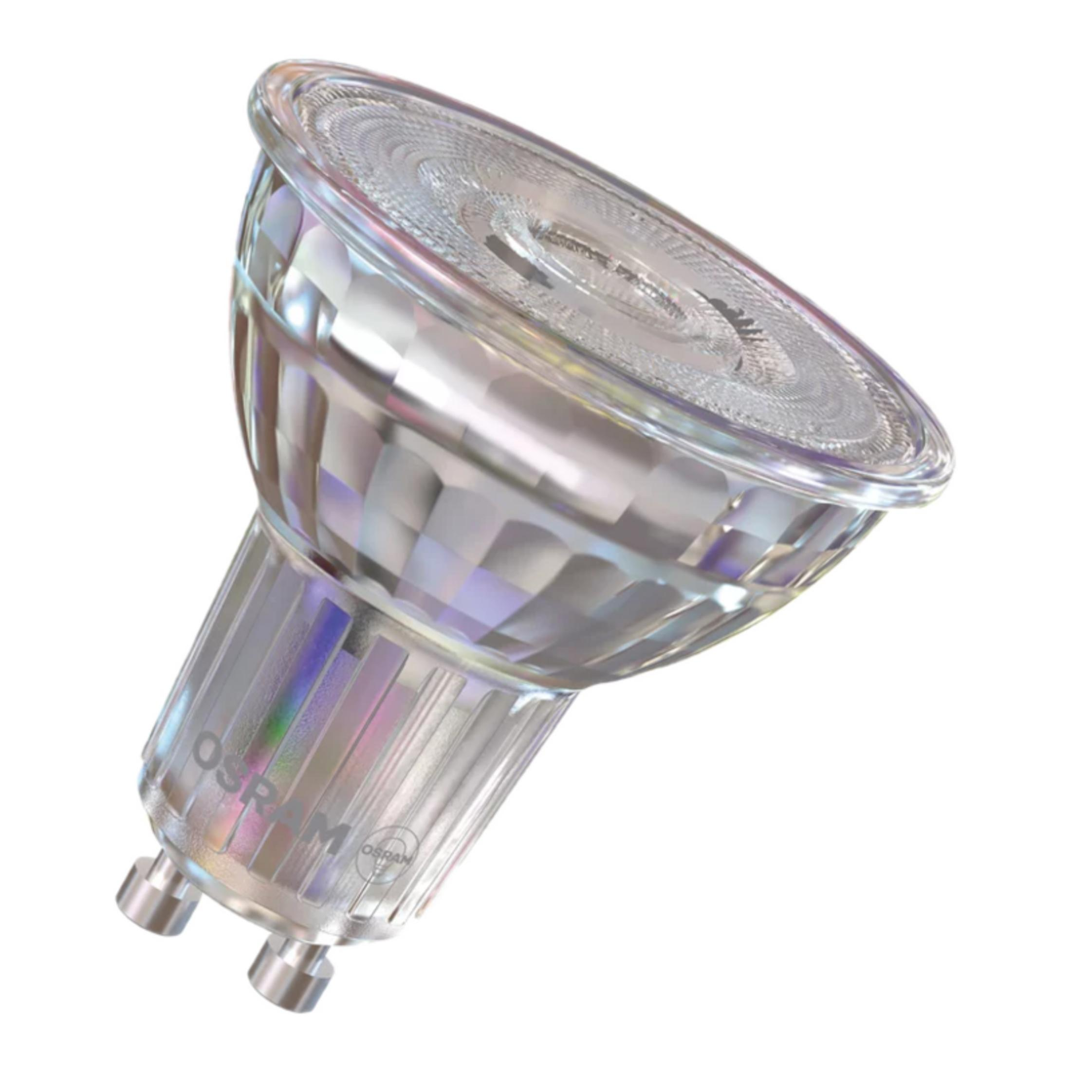 Una lampadina trasparente con base argentata e due pin