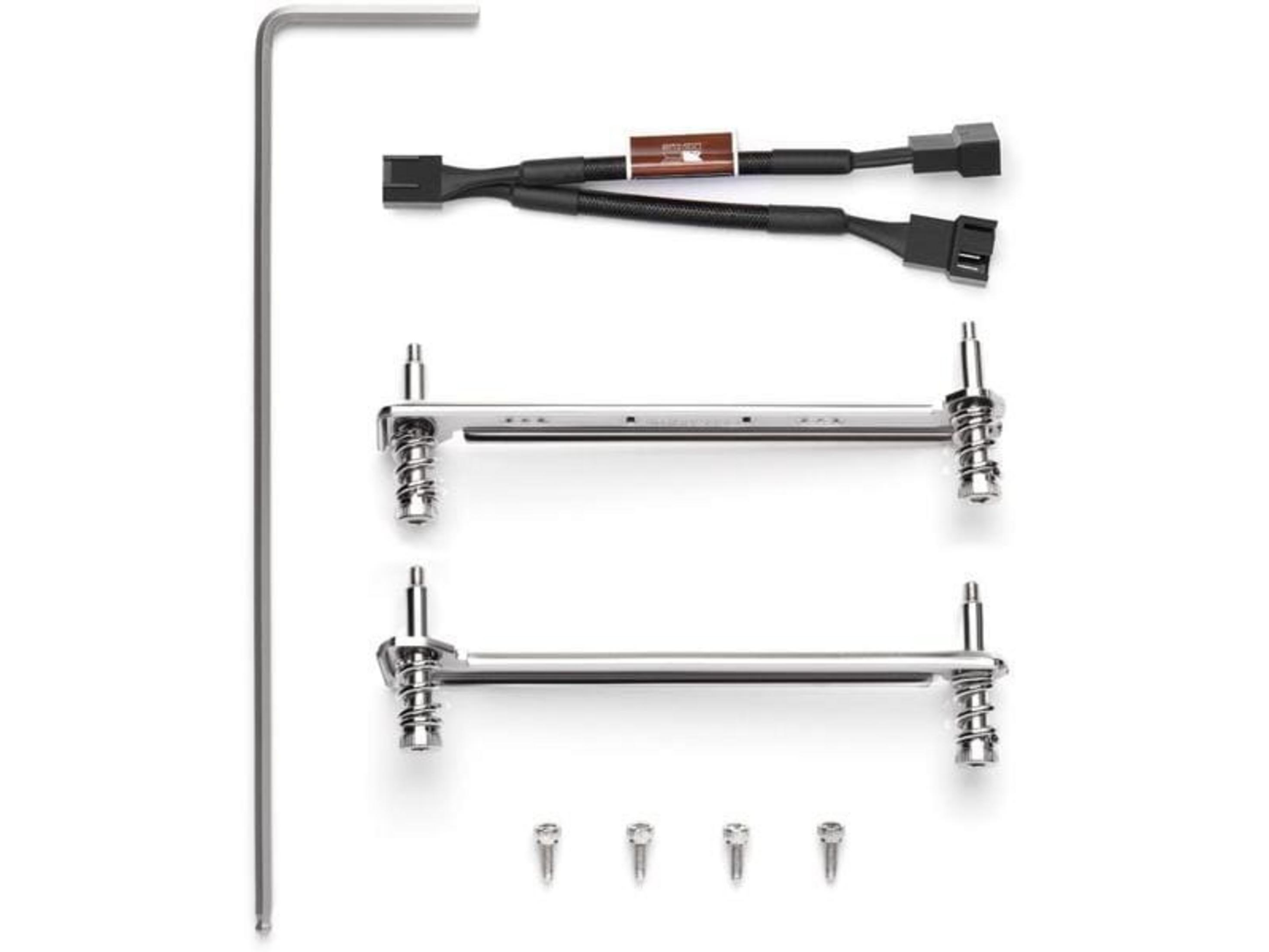 Klucz imbusowy L, kable i łączniki na białym tle.