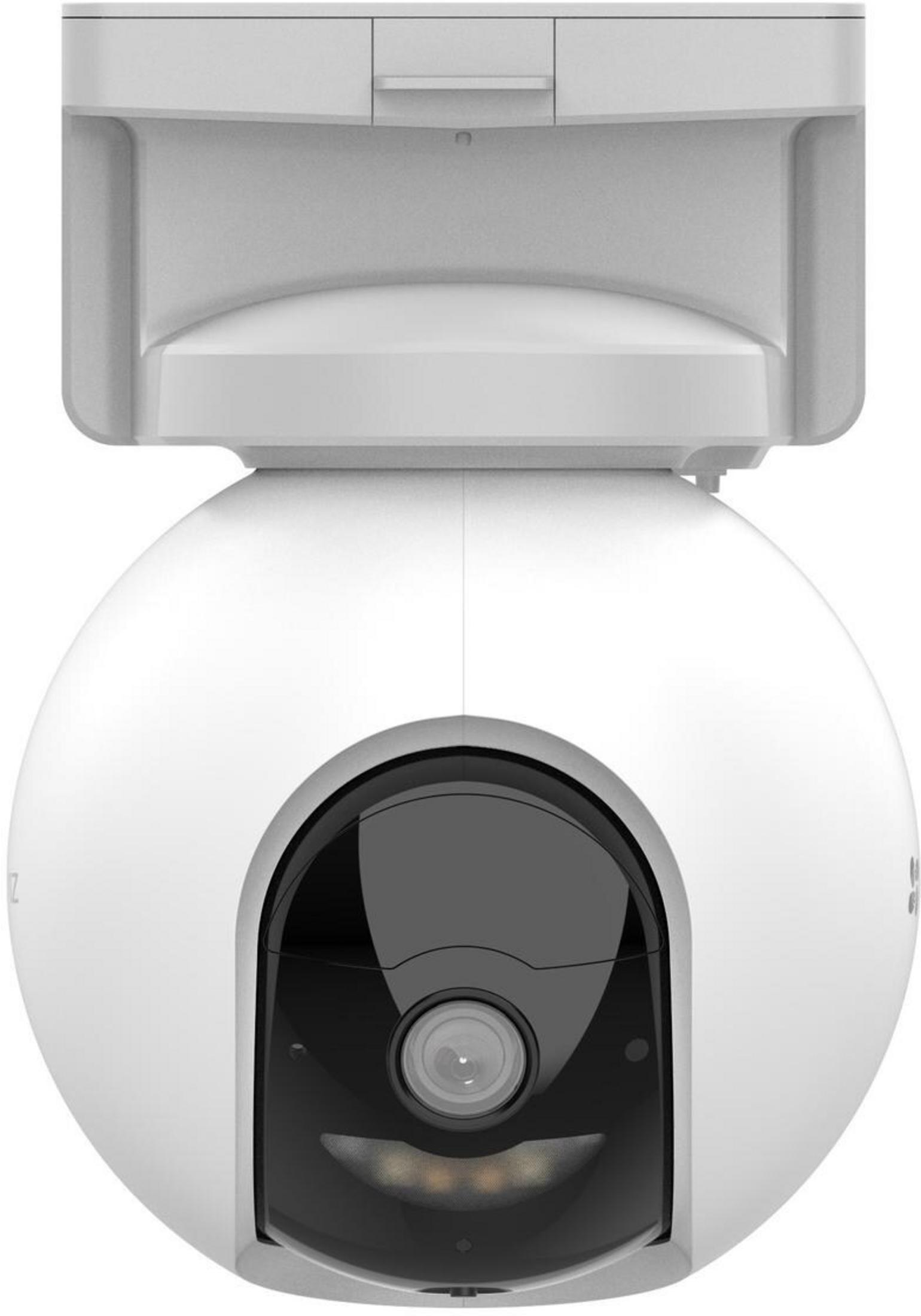 Biała kamera bezpieczeństwa z czarnym obiektywem i diodami IR.