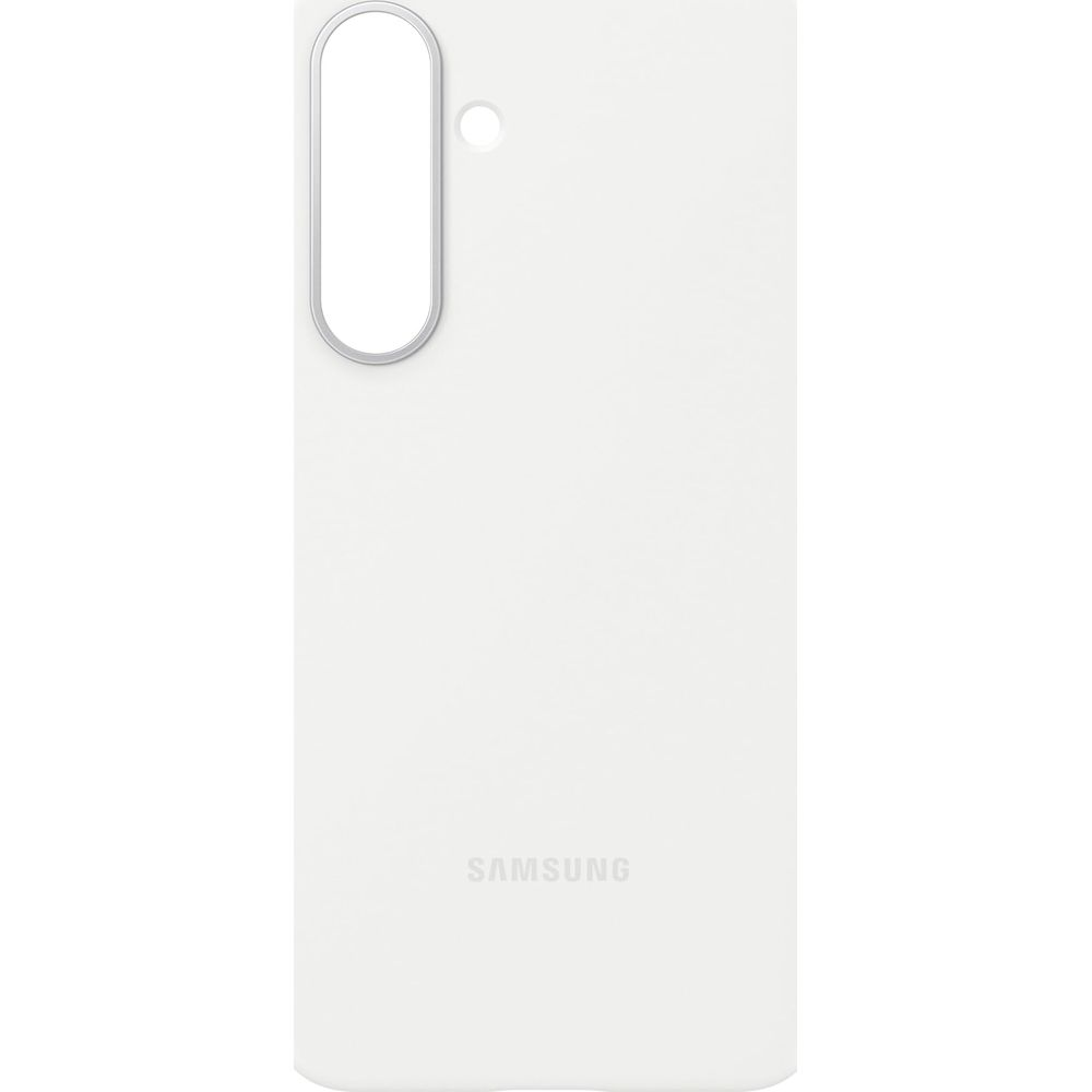 Witte Samsung telefoonhoes met ovale camera-uitsparing linksboven.
