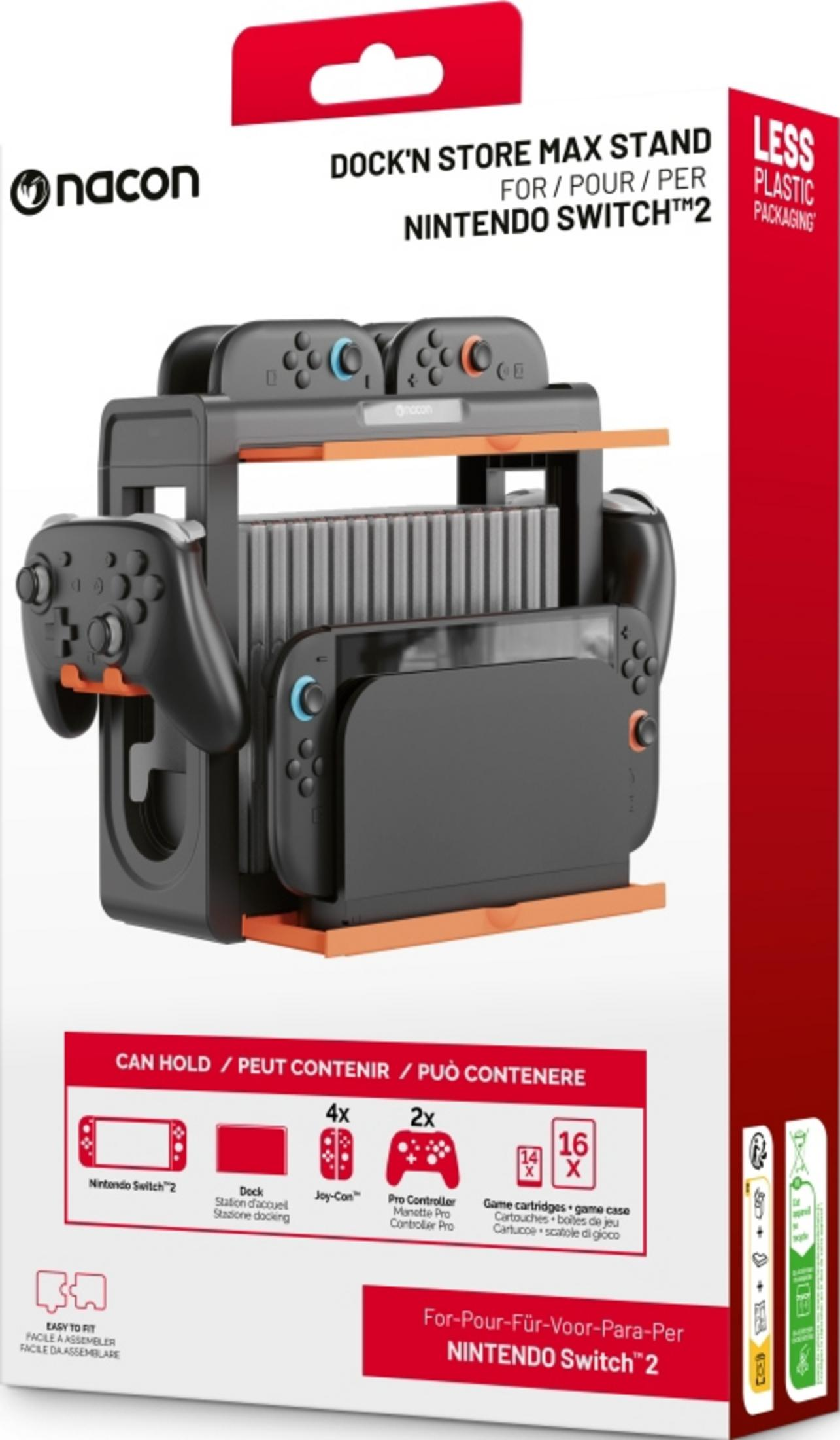 Soporte Nacon Dock'n Store Max para Nintendo Switch con mandos y consola.