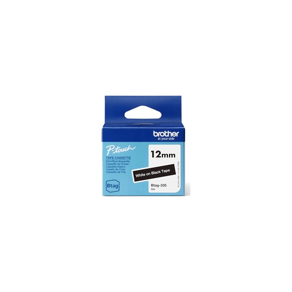 Opakowanie taśmy Brother P-touch 12mm biała na czarnej.