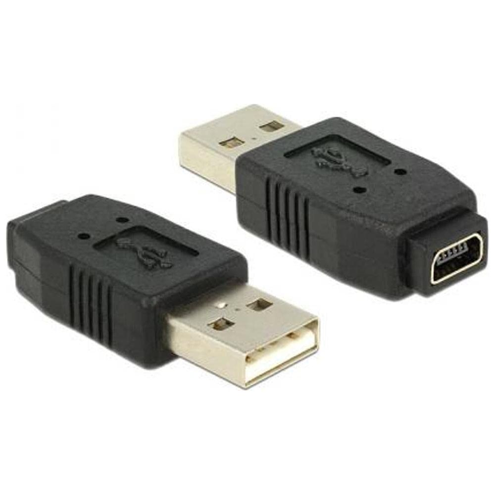 Due adattatori USB neri con connettori metallici, uno USB-A standard e uno Mini USB.
