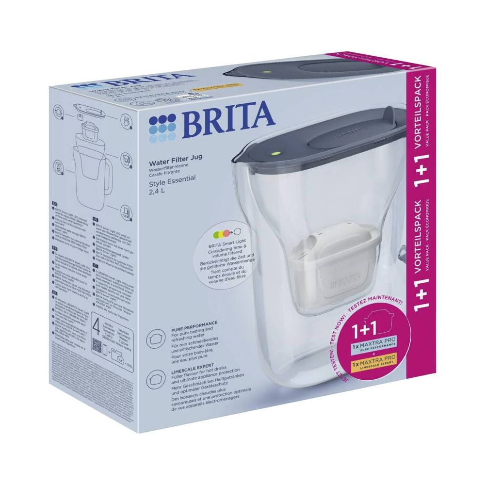 Brita Wasserfilterkanne Style Essential 2,4L mit 1+1 MAXTRA PRO Filtern.