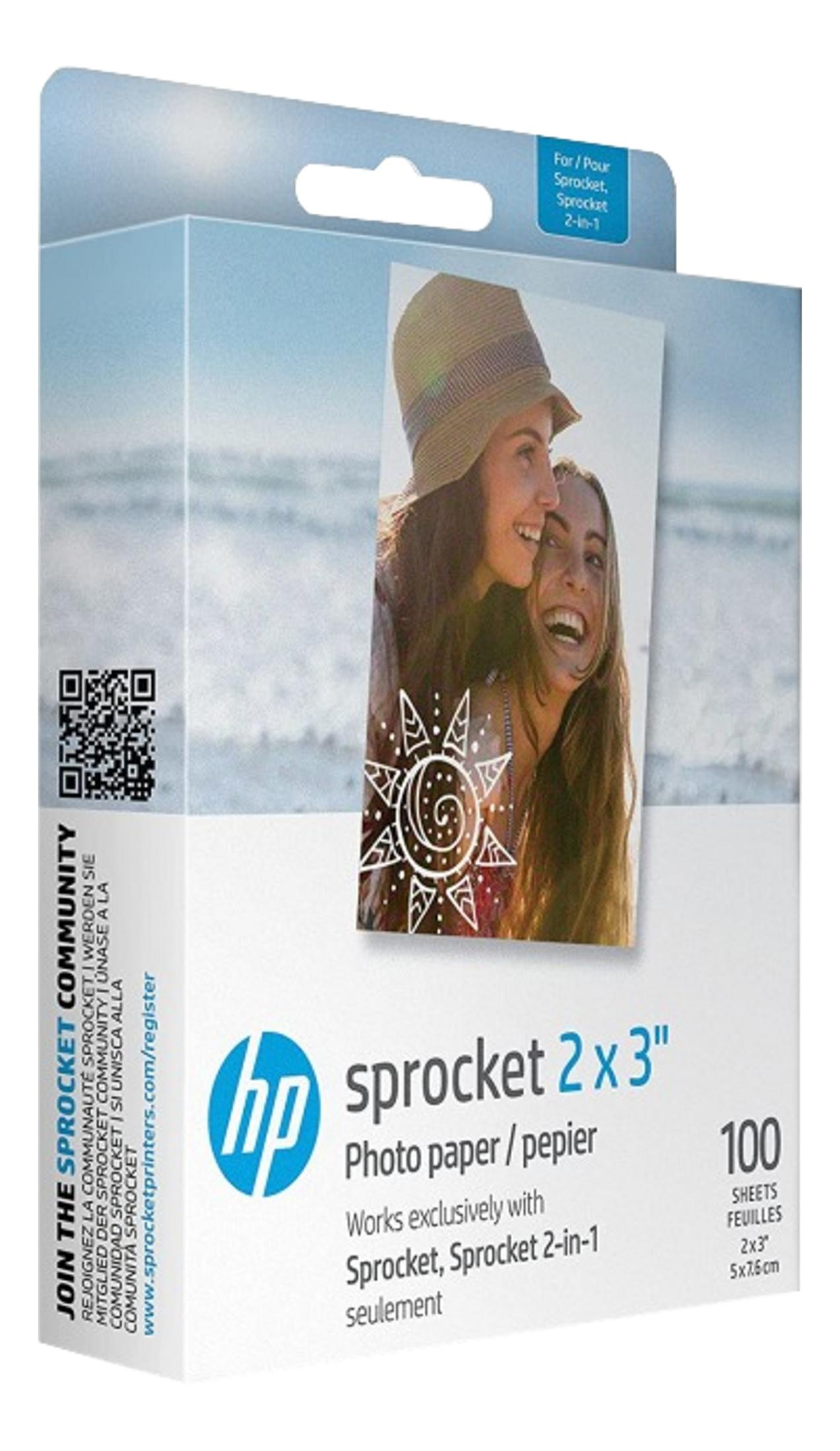 Opakowanie papieru fotograficznego HP Sprocket 2x3 cale, 100 arkuszy, z obrazem plaży.