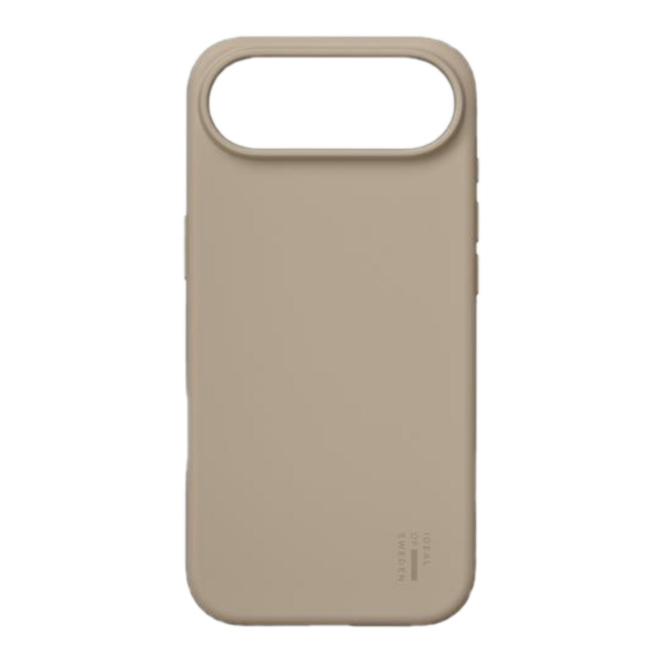 Eine beige Handyhülle mit einem großen Ausschnitt für die Kamera.