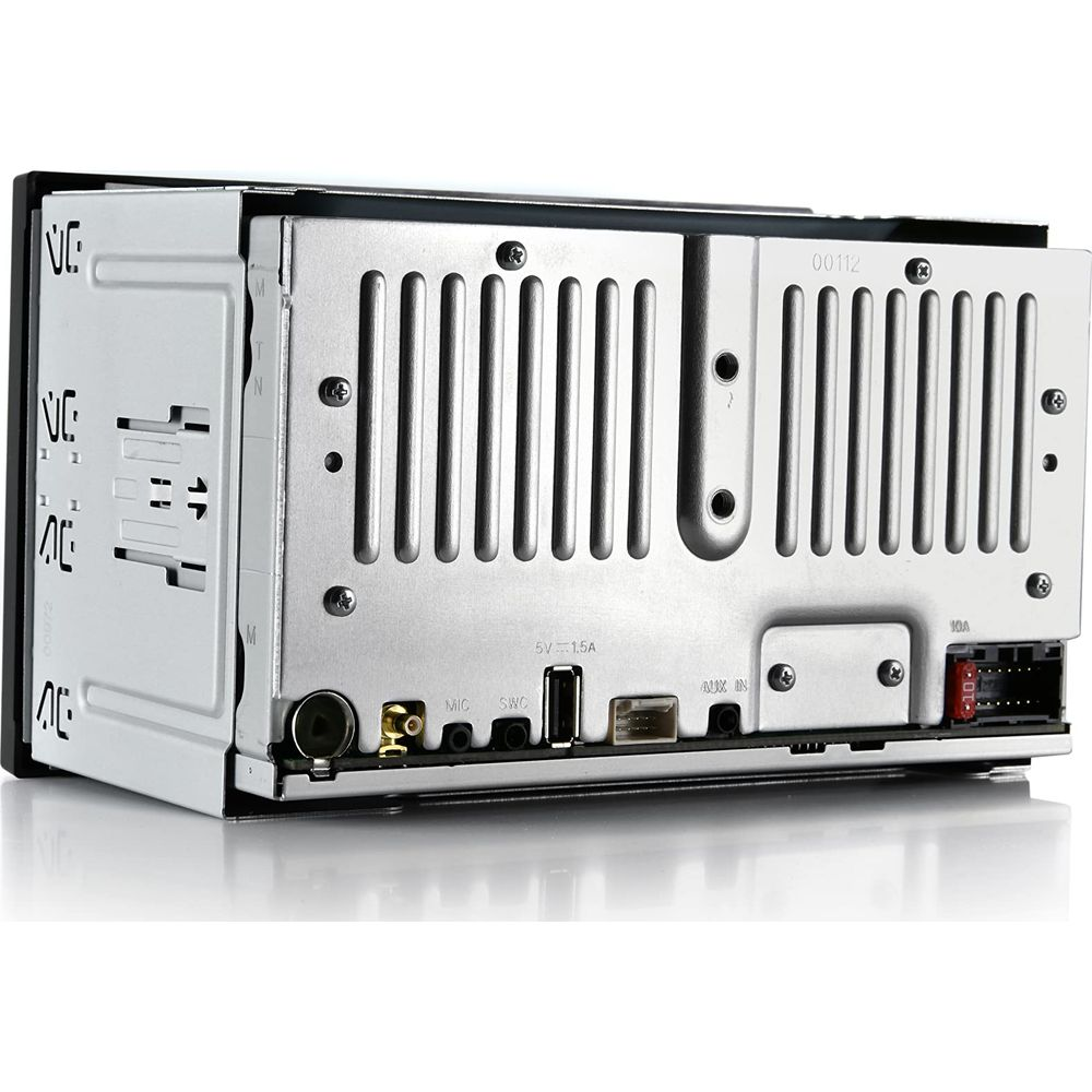 Arrière d'une autoradio avec ports : MIC, SWC, USB, AUX IN et fusible.