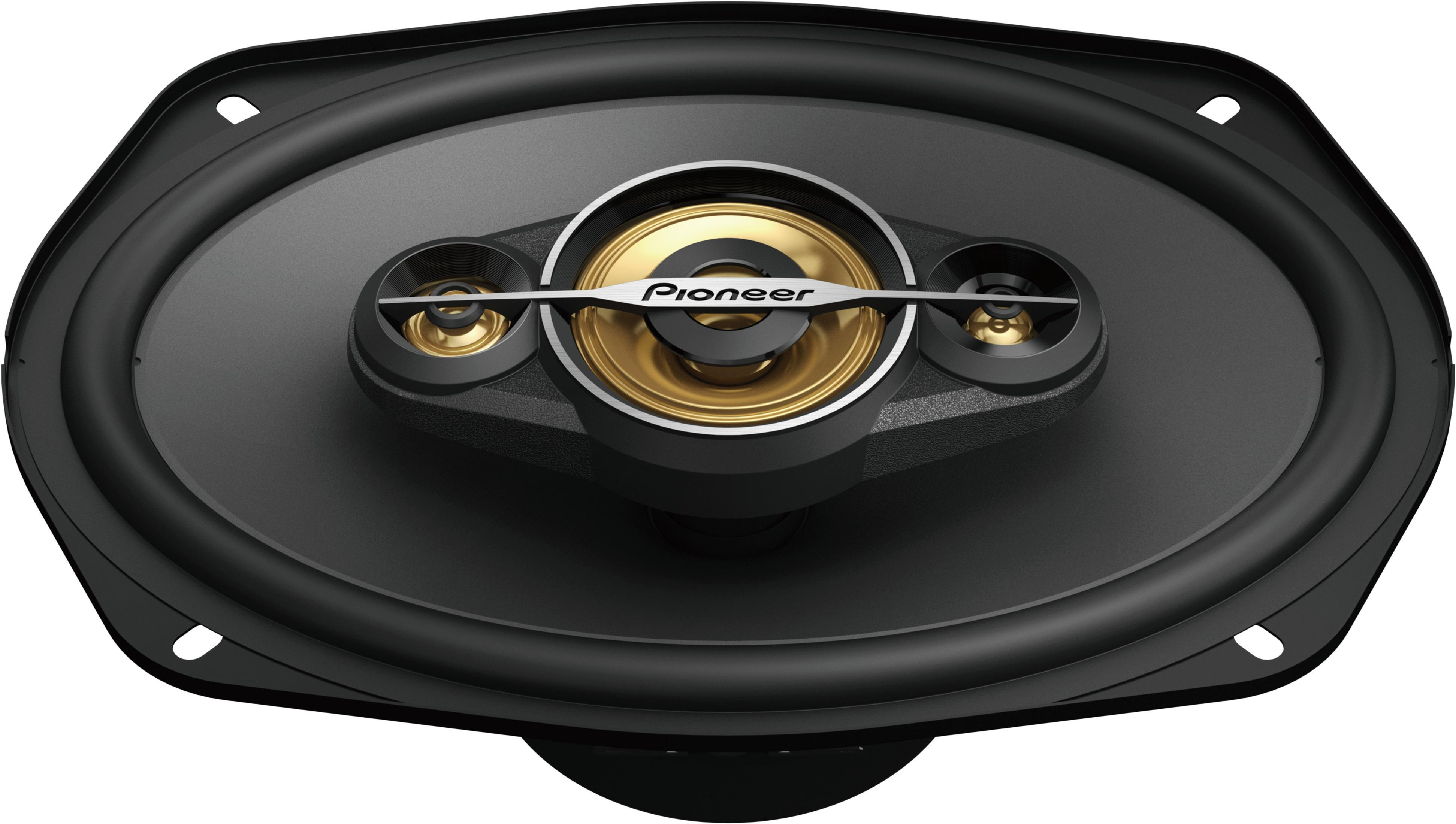 Schwarzer ovaler Lautsprecher mit goldener Membran und Pioneer-Logo.