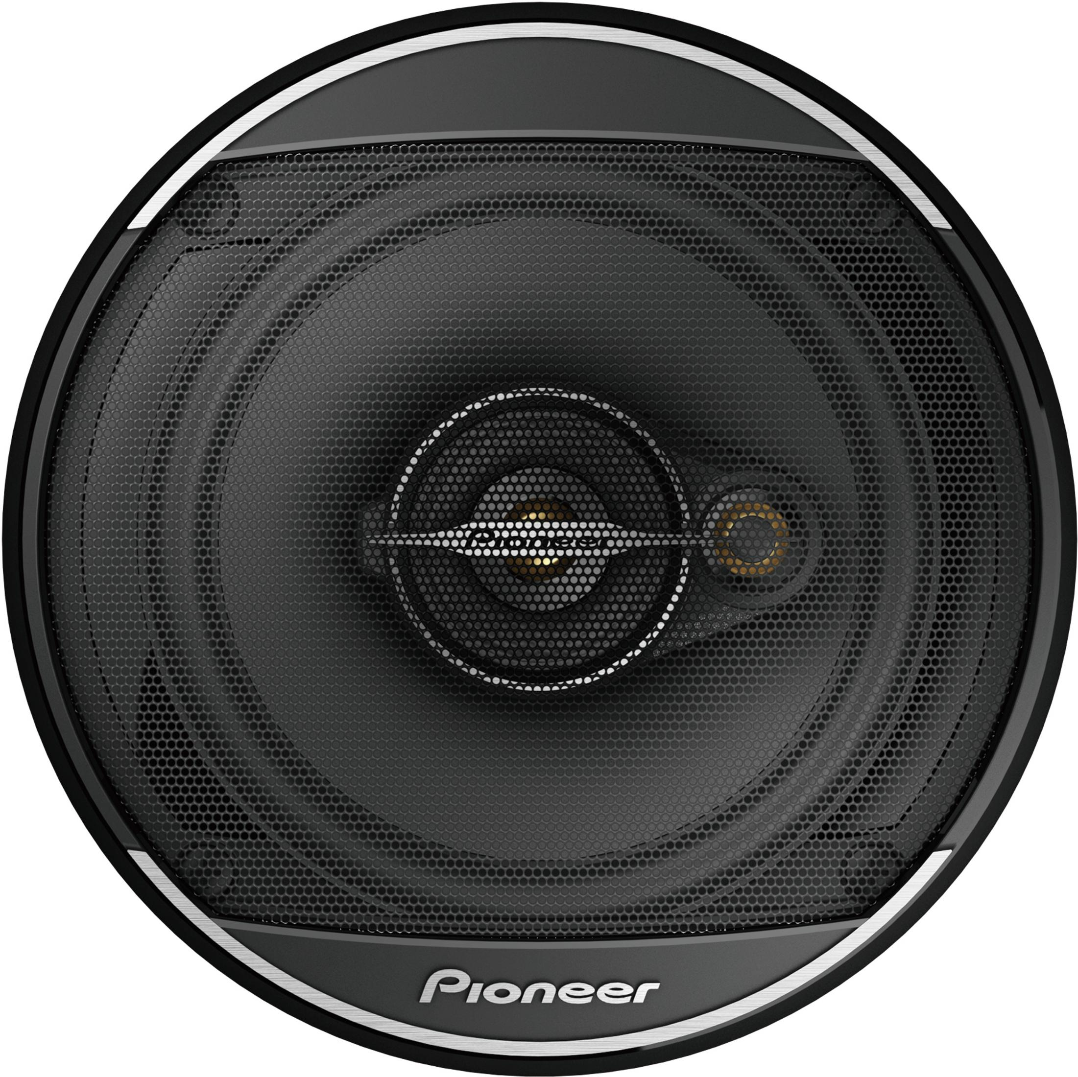 Haut-parleur Pioneer noir avec contour et grille argentés.