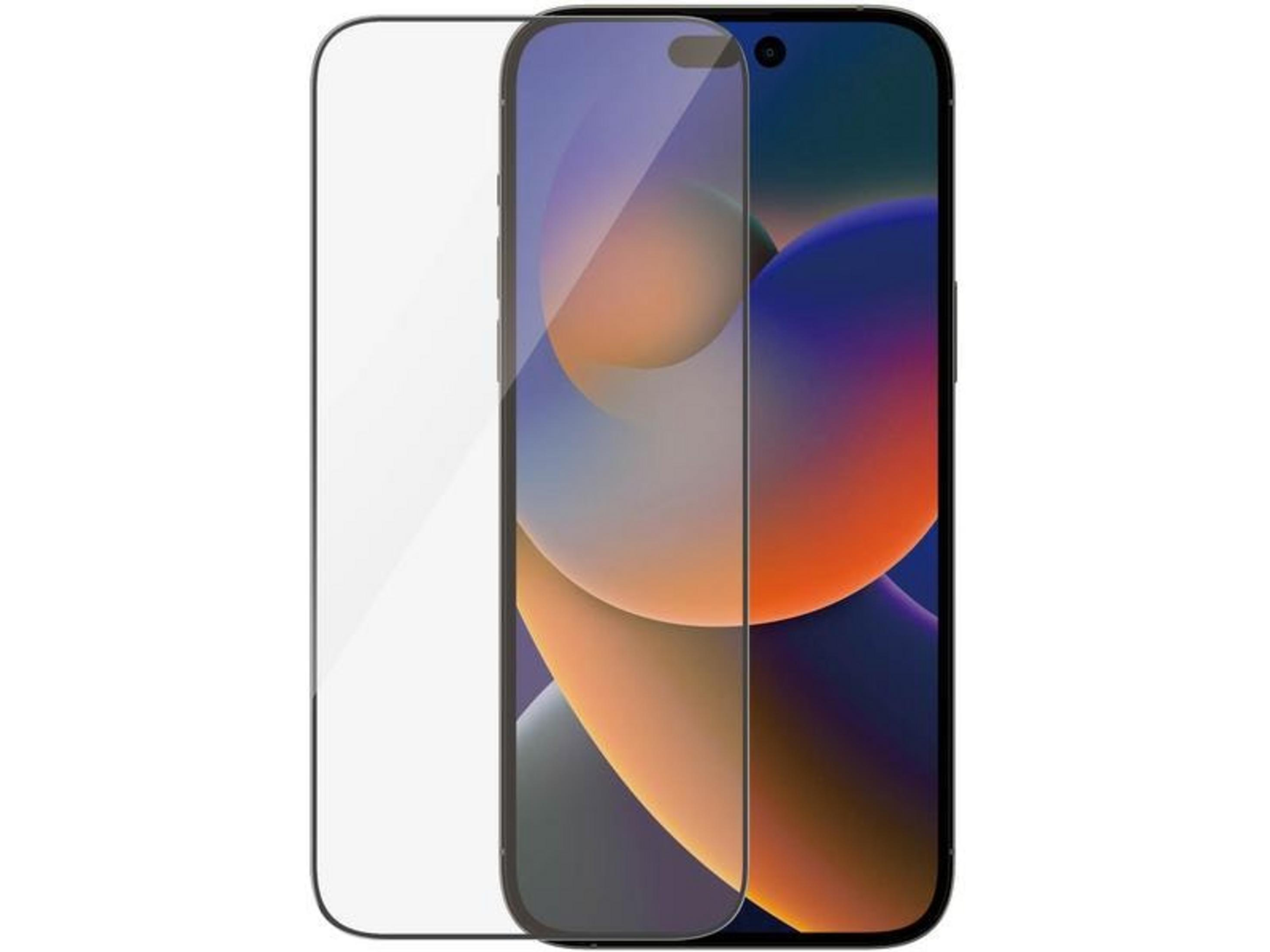 Renkli duvar kağıtlı akıllı telefon üzerinde ekran koruyucu. Beyaz kenarlık.