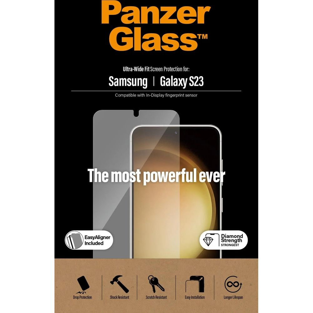 Panzer Glass screenprotector voor Samsung Galaxy S23. Met EasyAligner en Diamond Strength.