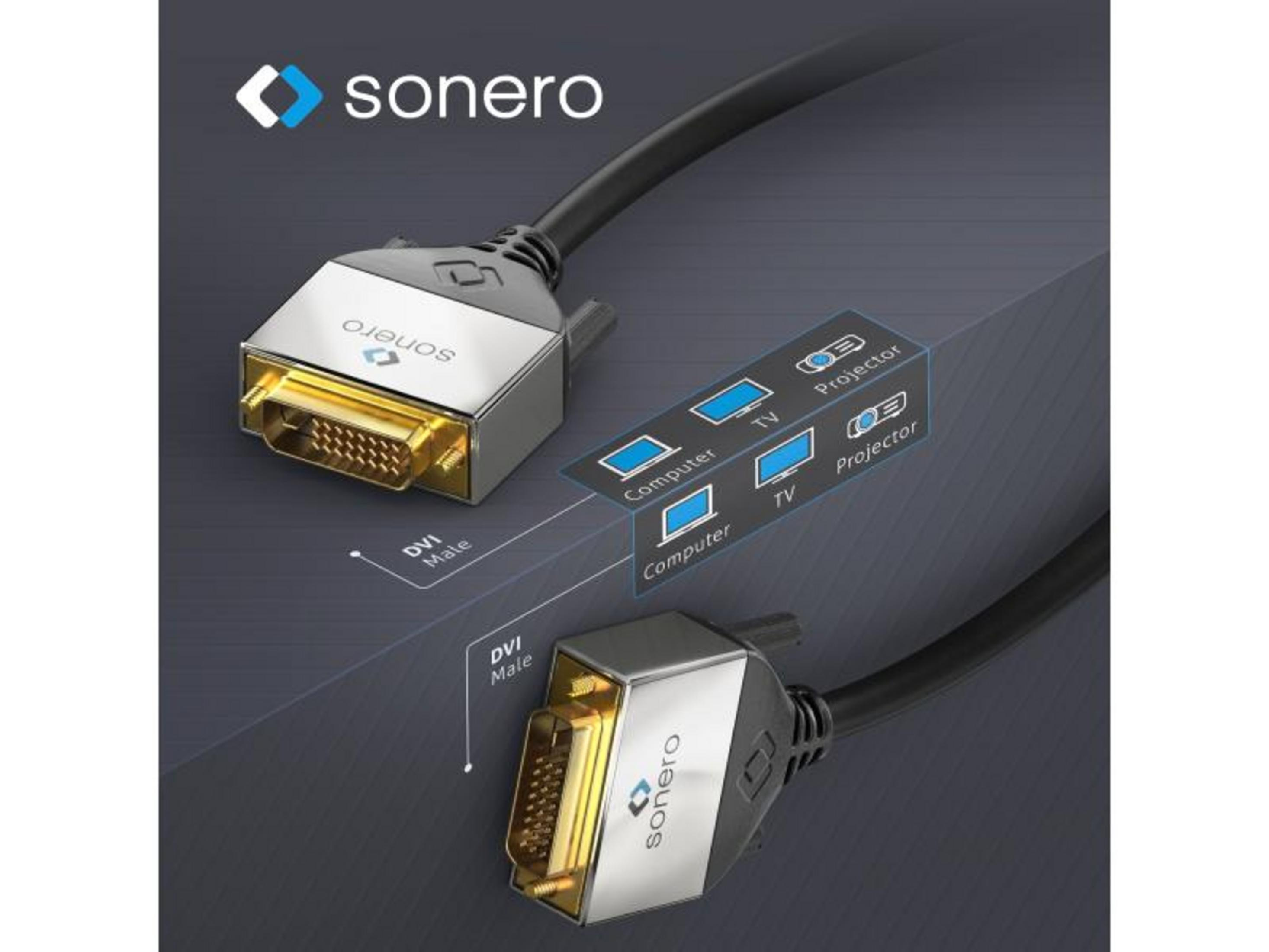 Sonero DVI-Kabel mit zwei Anschlüssen für Computer, TV und Projektor.