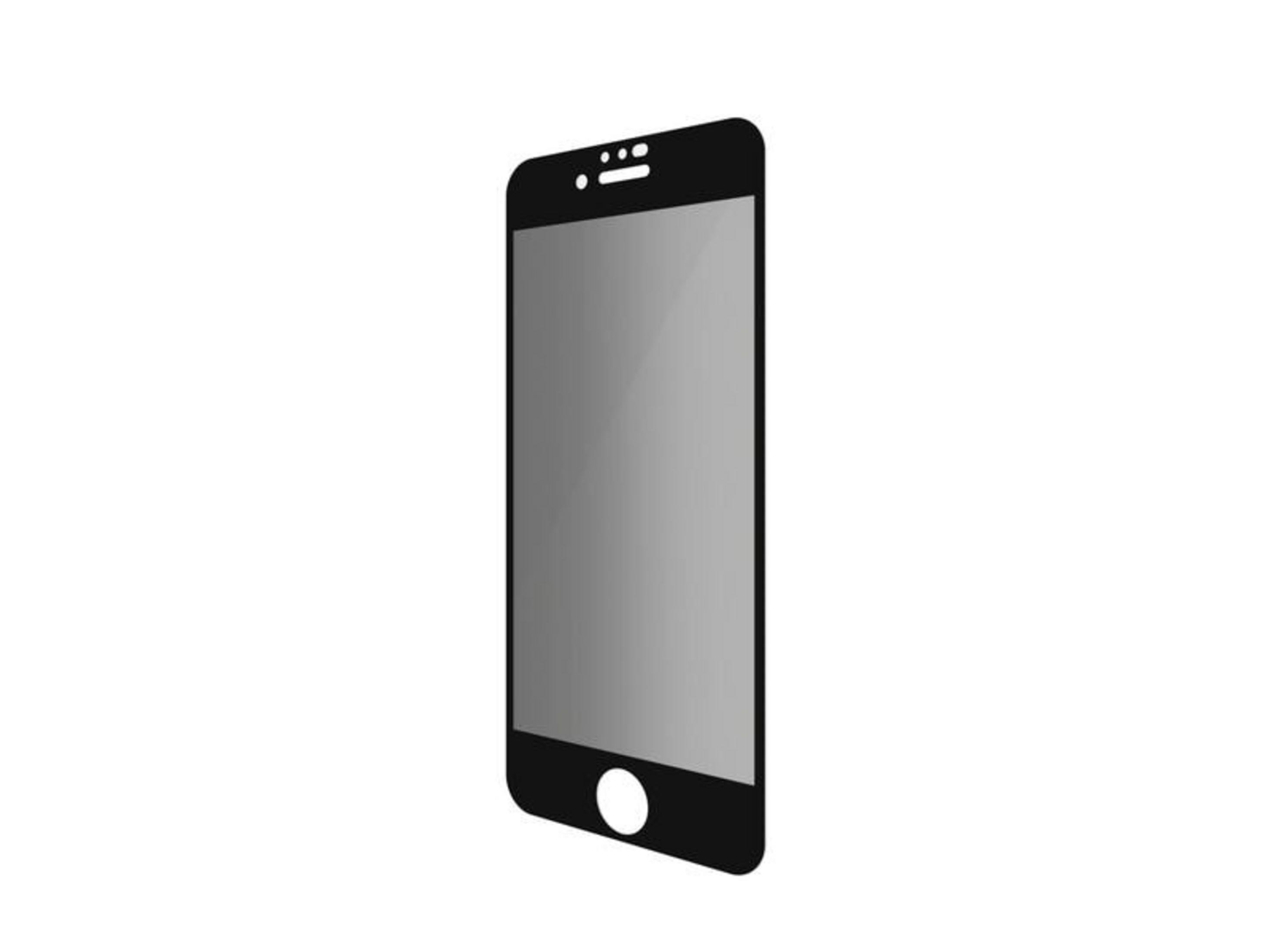 Czarny smartfon z szarym ekranem i białym przyciskiem Home.