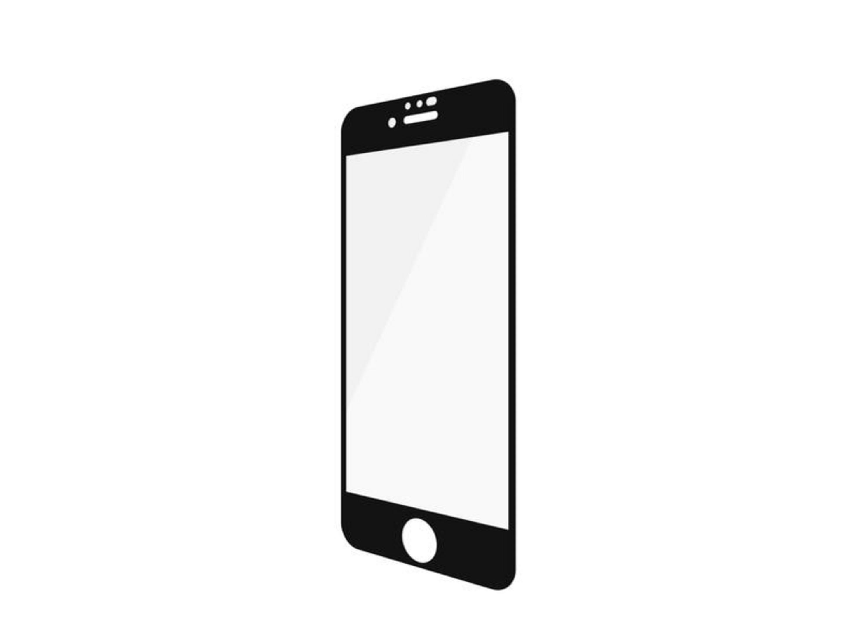 Een zwarte smartphone met een leeg scherm en een witte homeknop.