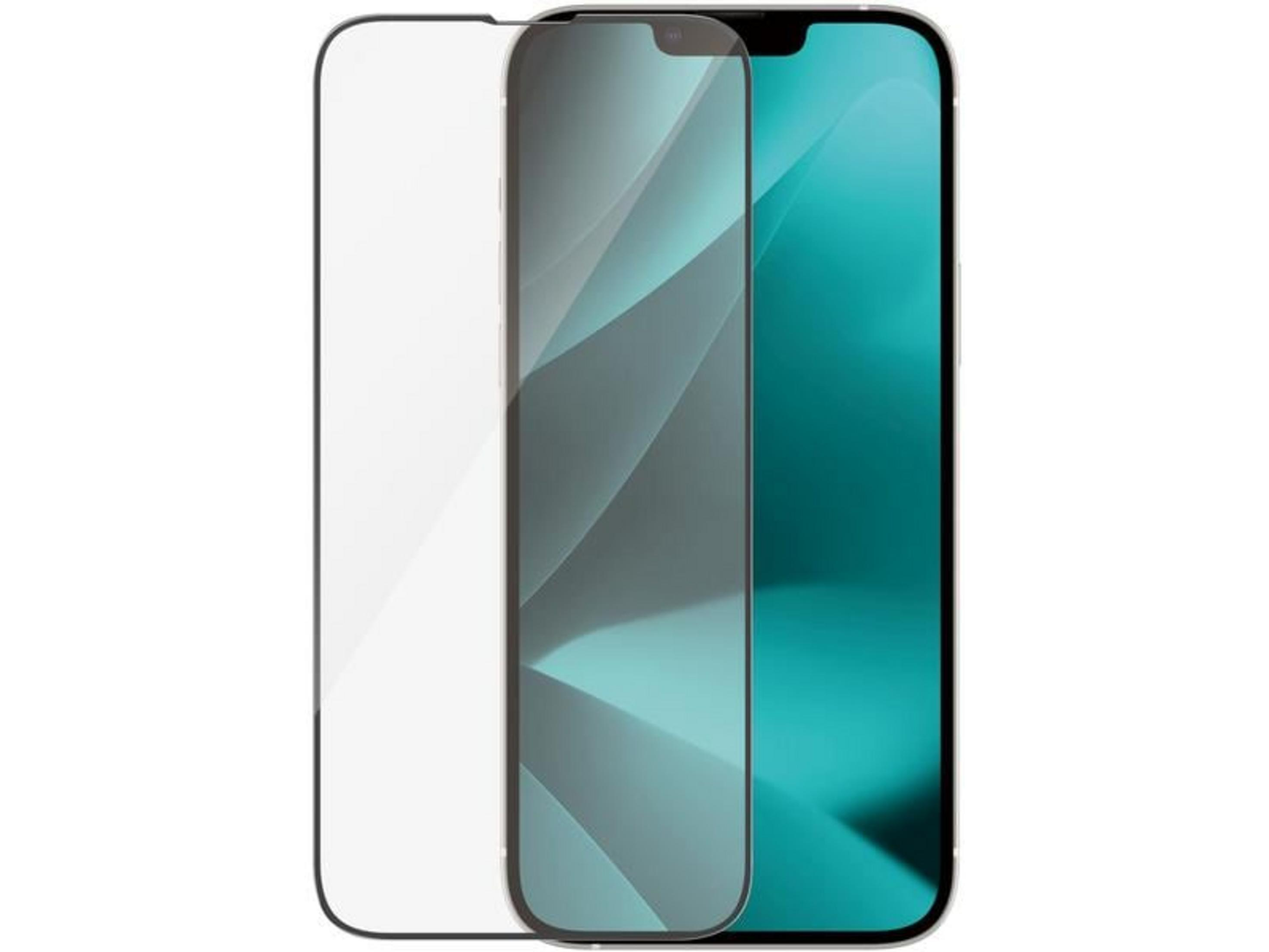 Protection d'écran à côté d'un smartphone avec fond turquoise.