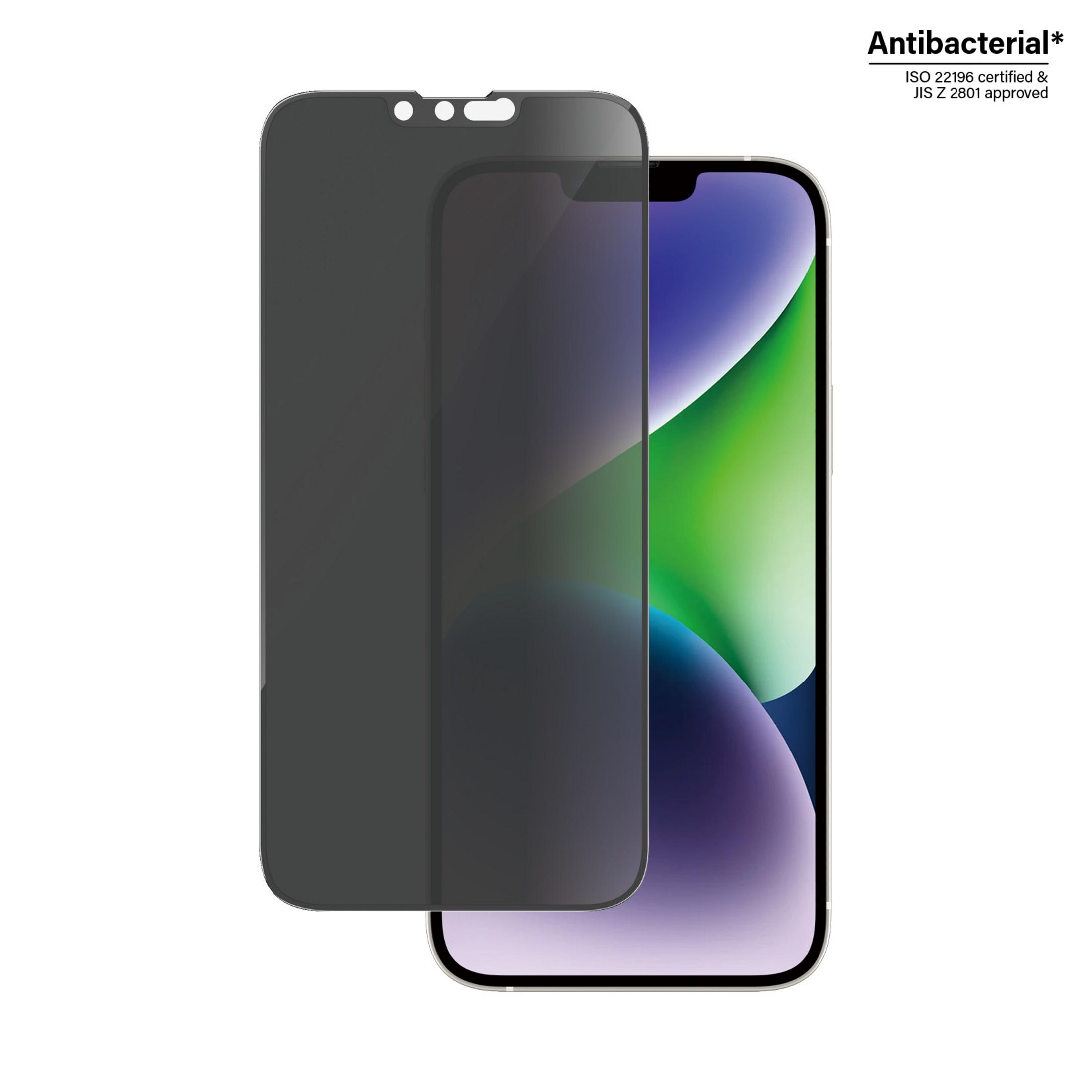 Un protecteur d'écran sombre sur un smartphone avec un fond coloré.