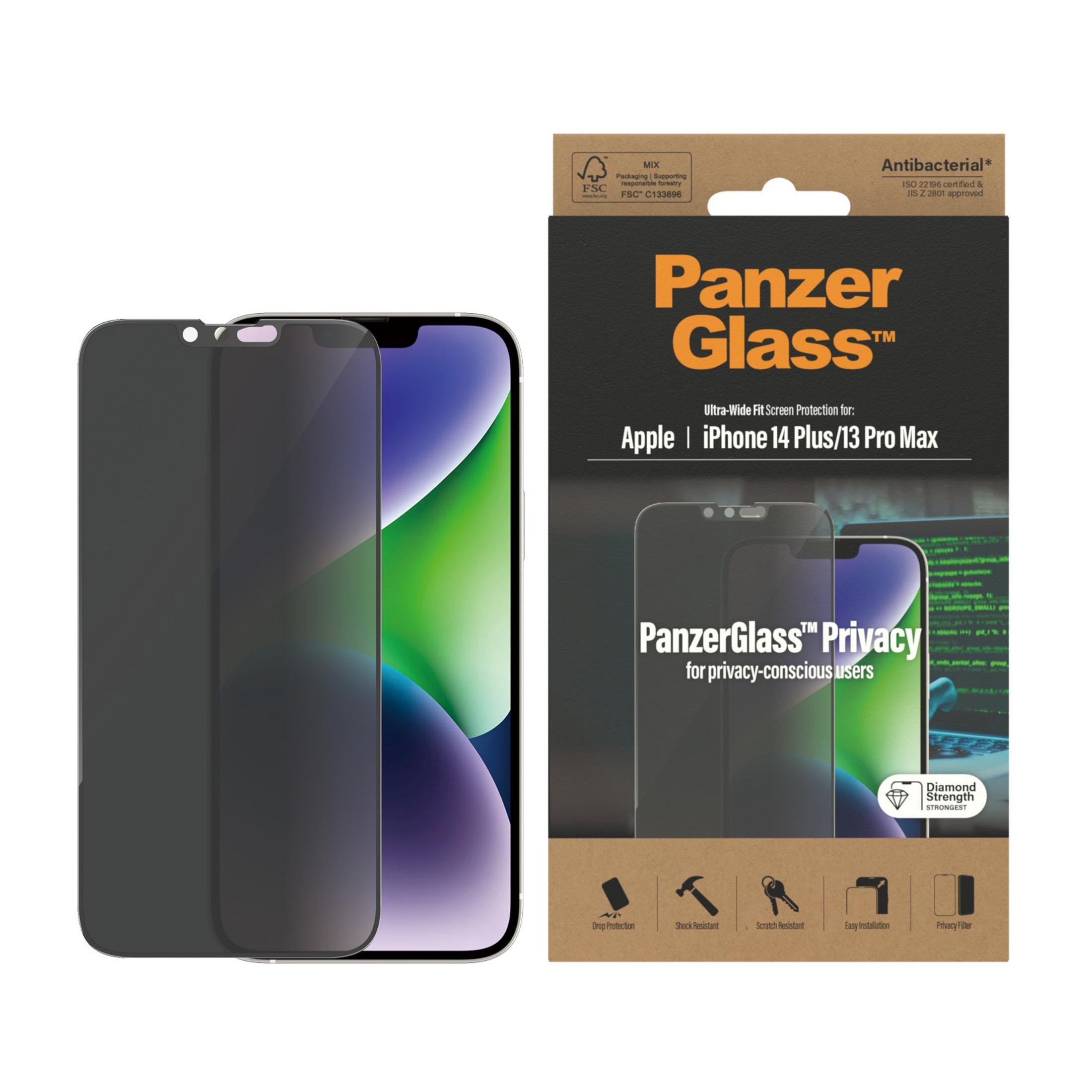 Emballage de protection d'écran PanzerGlass™ pour iPhone 14 Plus/13 Pro Max.