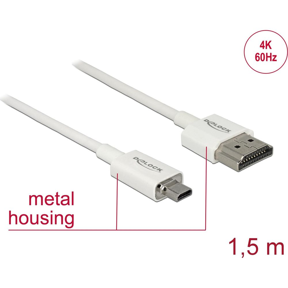 Weißes USB-C zu HDMI-Kabel, 1,5m, 4K 60Hz, Metallgehäuse.