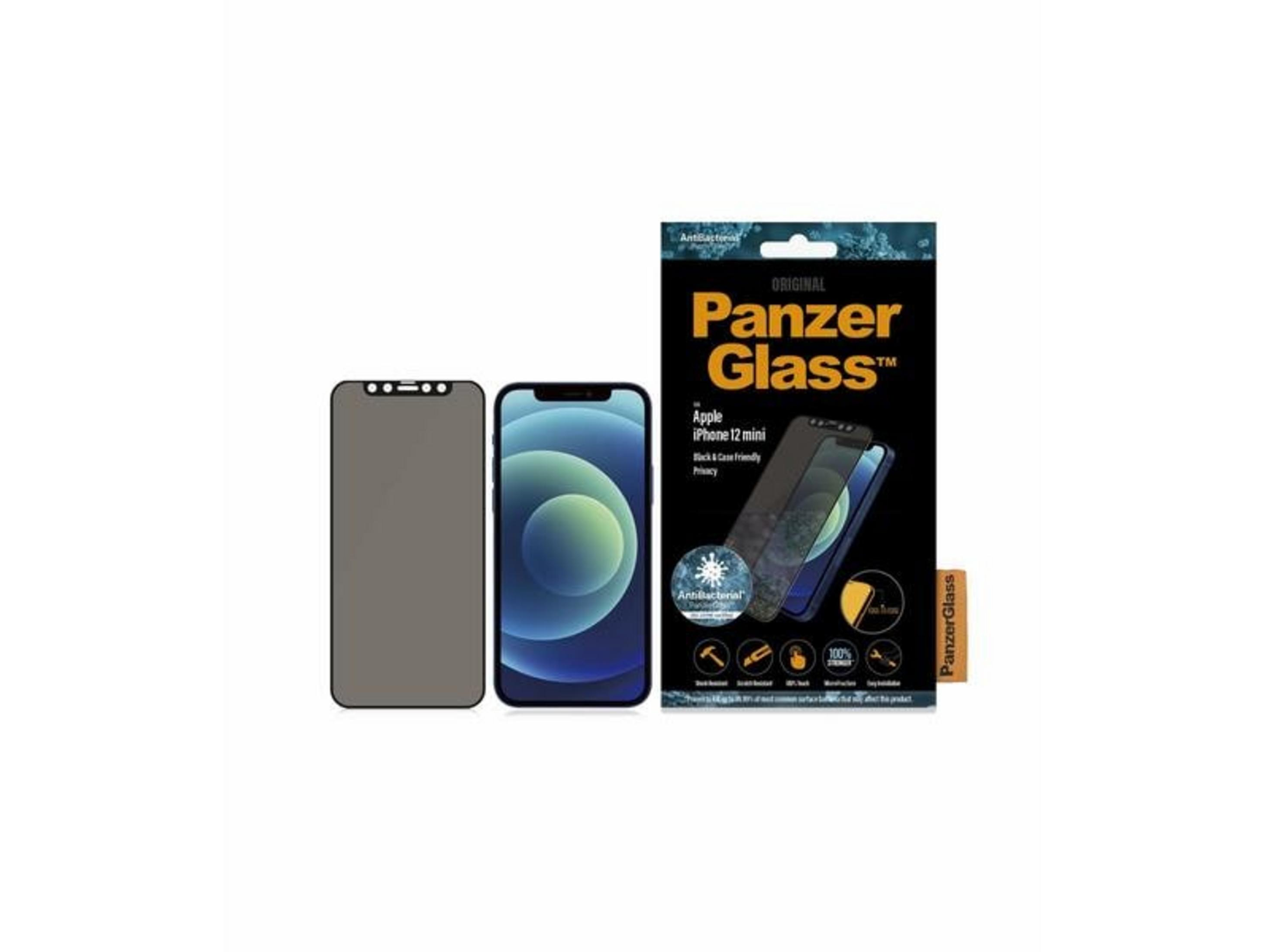 Protezione schermo e confezione per iPhone 12 mini con logo PanzerGlass.