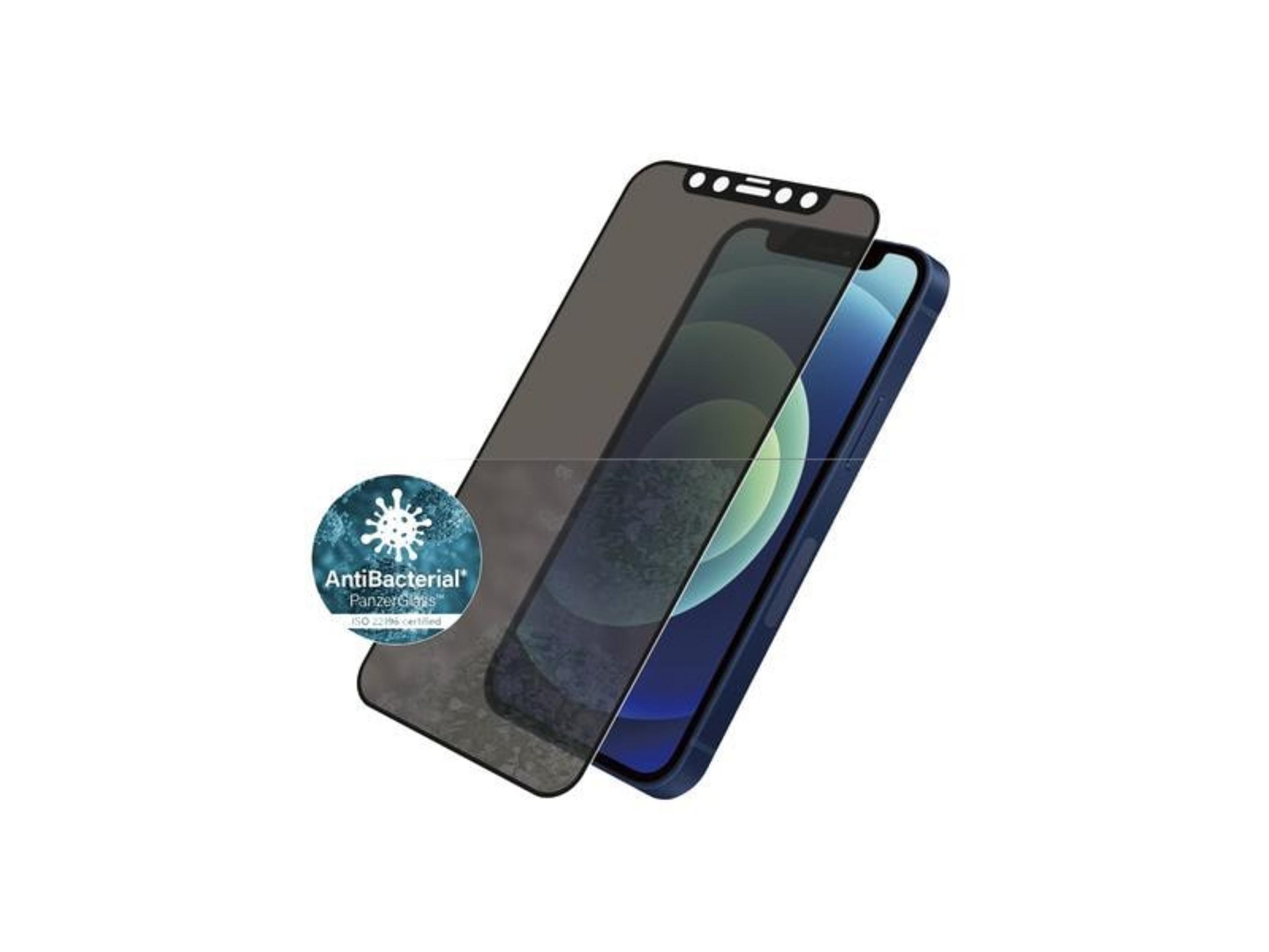 Una protezione per schermo PanzerGlass scura giace su uno smartphone blu scuro.