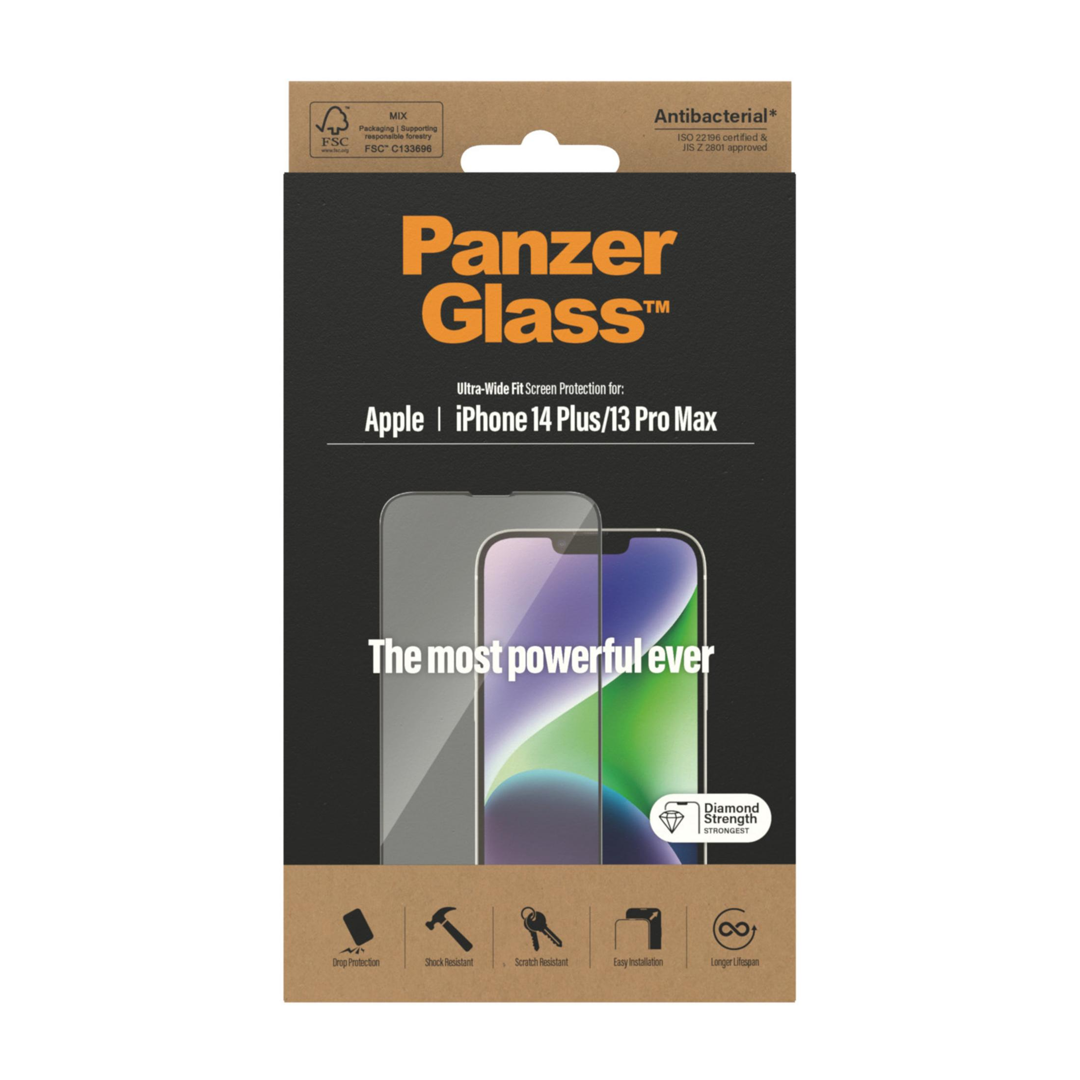 Panzer Glass Schutzfolie für Apple iPhone 14 Plus/13 Pro Max, antibakteriell.