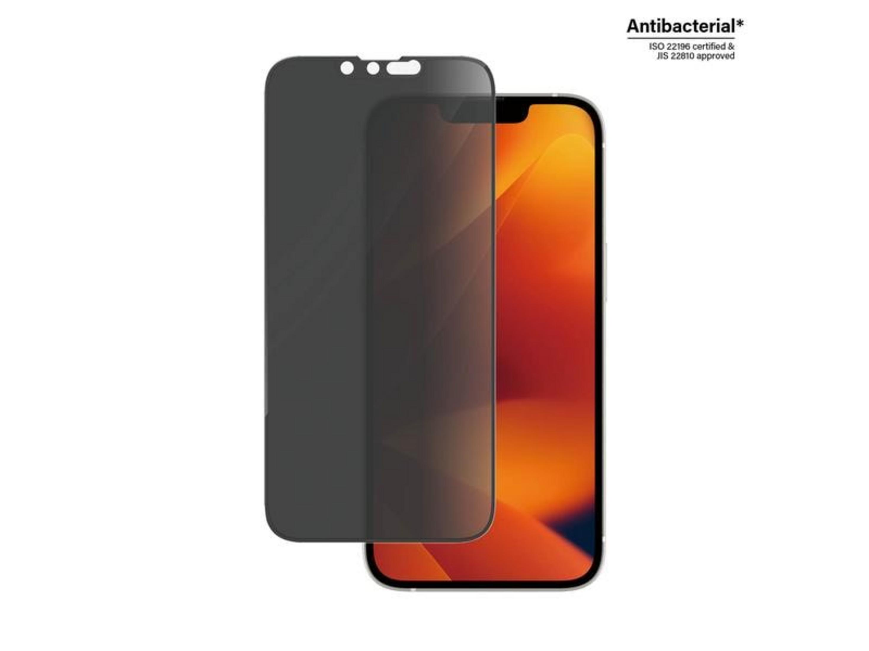 Een verduisterde schermprotector op een smartphone met oranje achtergrond.
