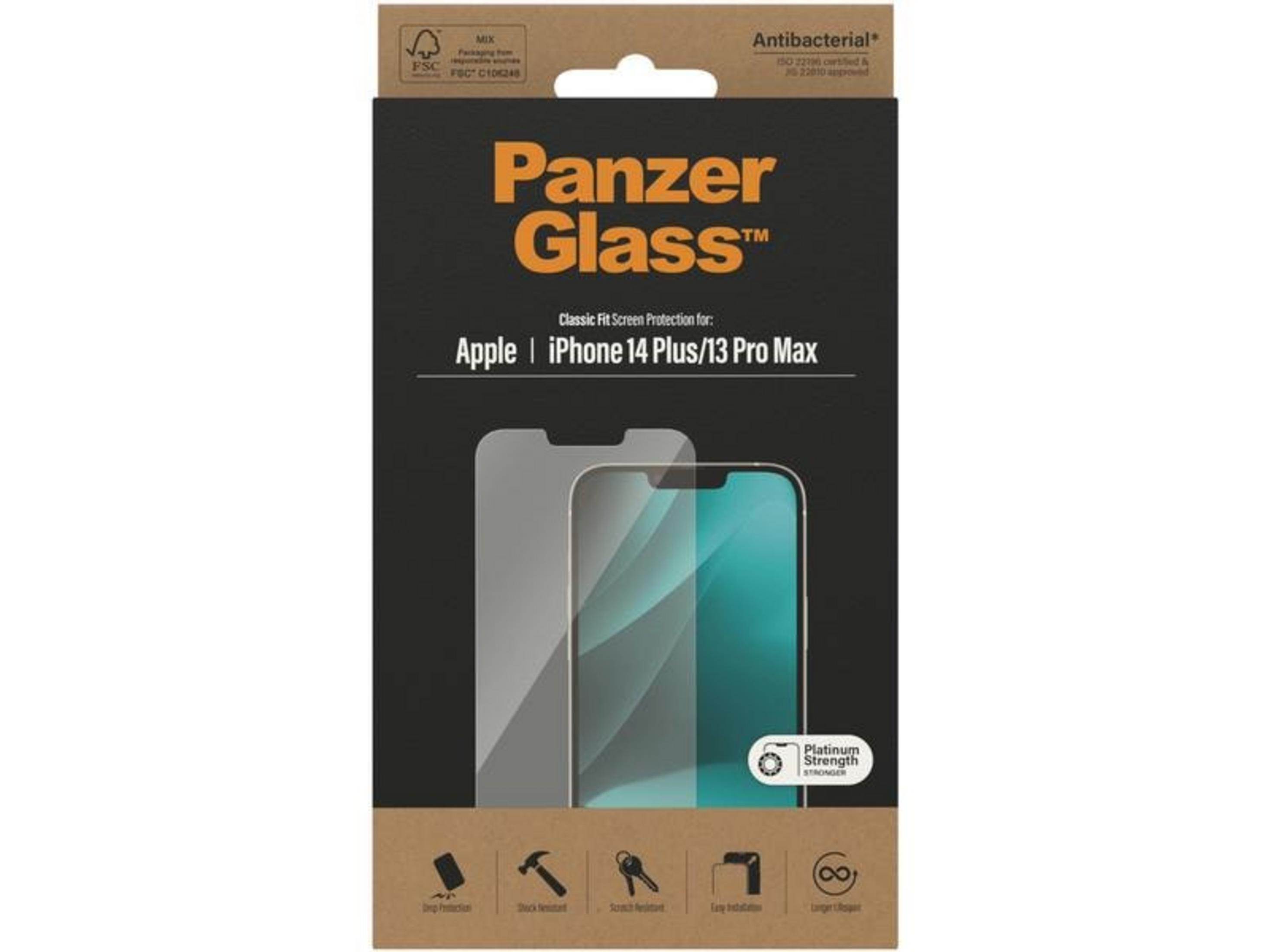 Opakowanie szkła ochronnego Panzer Glass do iPhone 14 Plus/13 Pro Max.