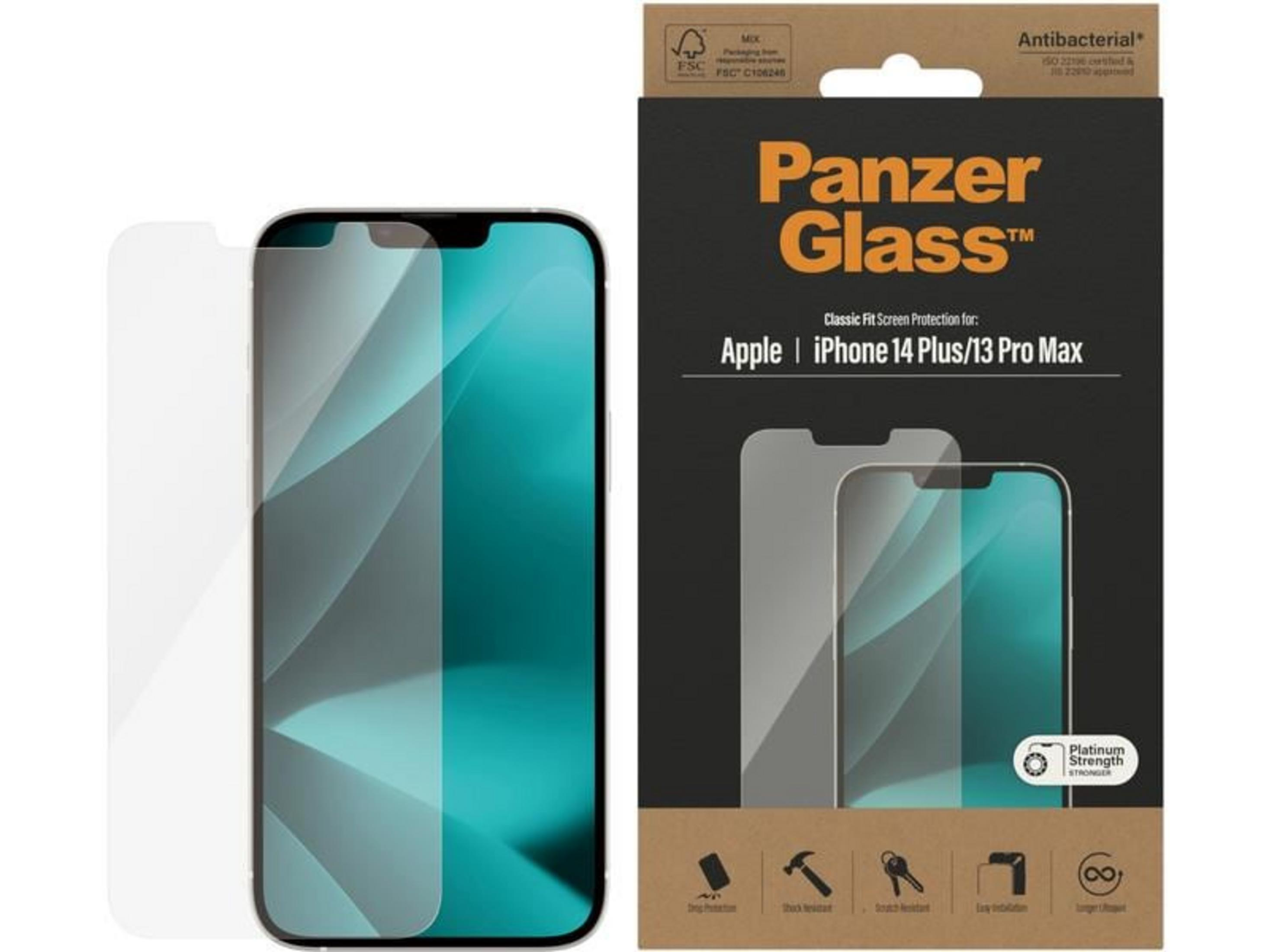 Folia ochronna Panzer Glass na opakowaniu do Apple iPhone 14 Plus/13 Pro Max.