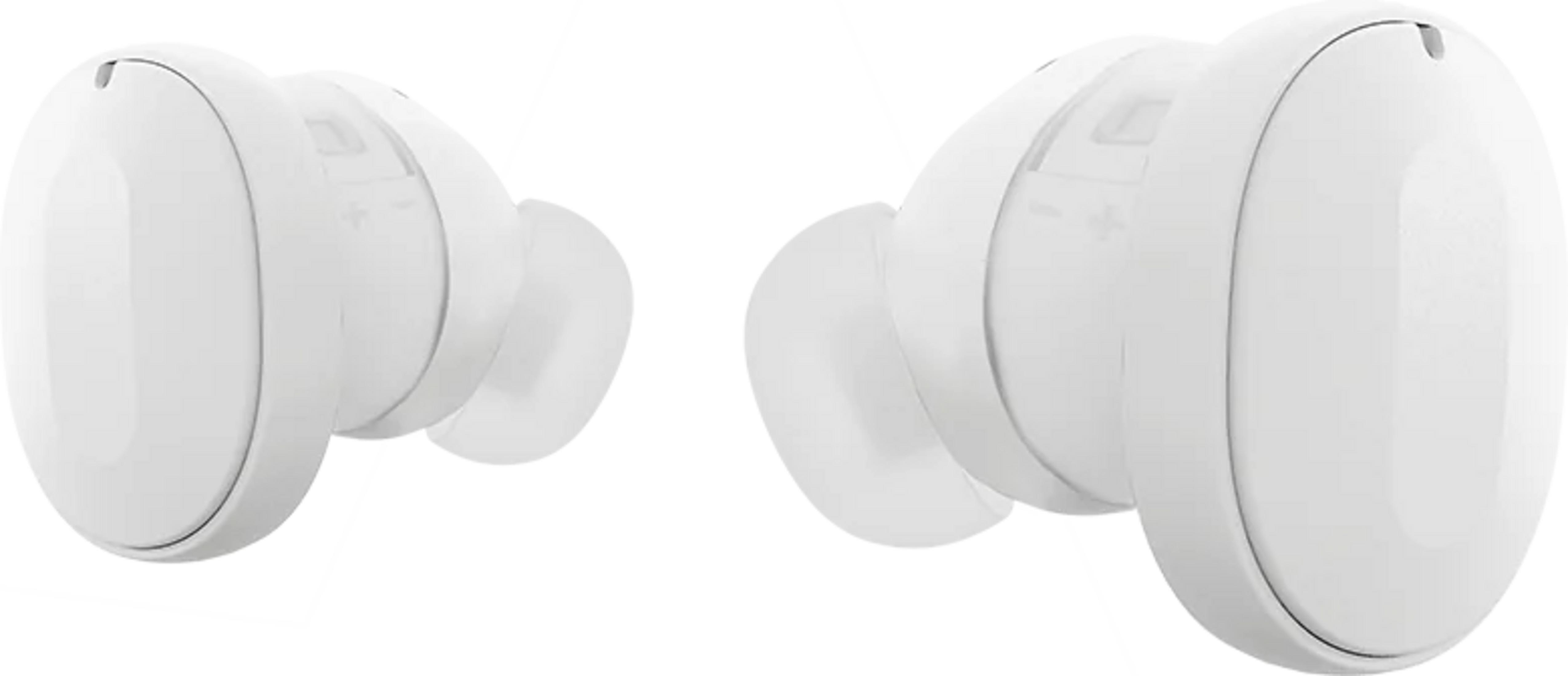 Due auricolari bianchi su sfondo bianco.