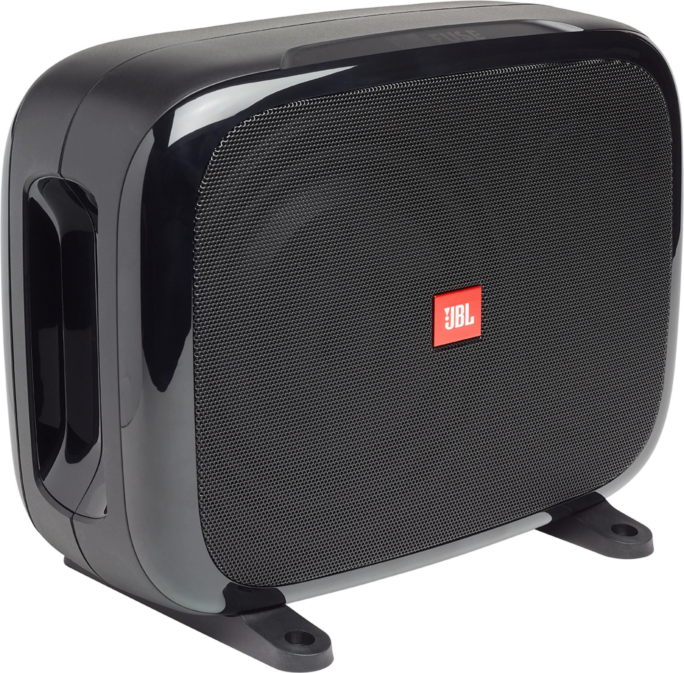 Altoparlante JBL nero con maniglie e logo JBL rosso.