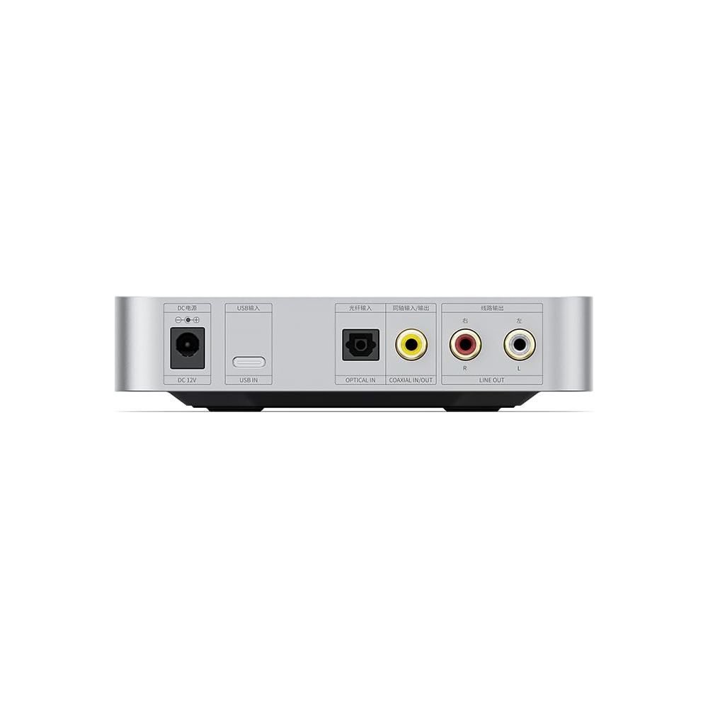 Tył urządzenia z portami: DC 12V, USB IN, OPTICAL IN, COAXIAL IN/OUT, LINE OUT.