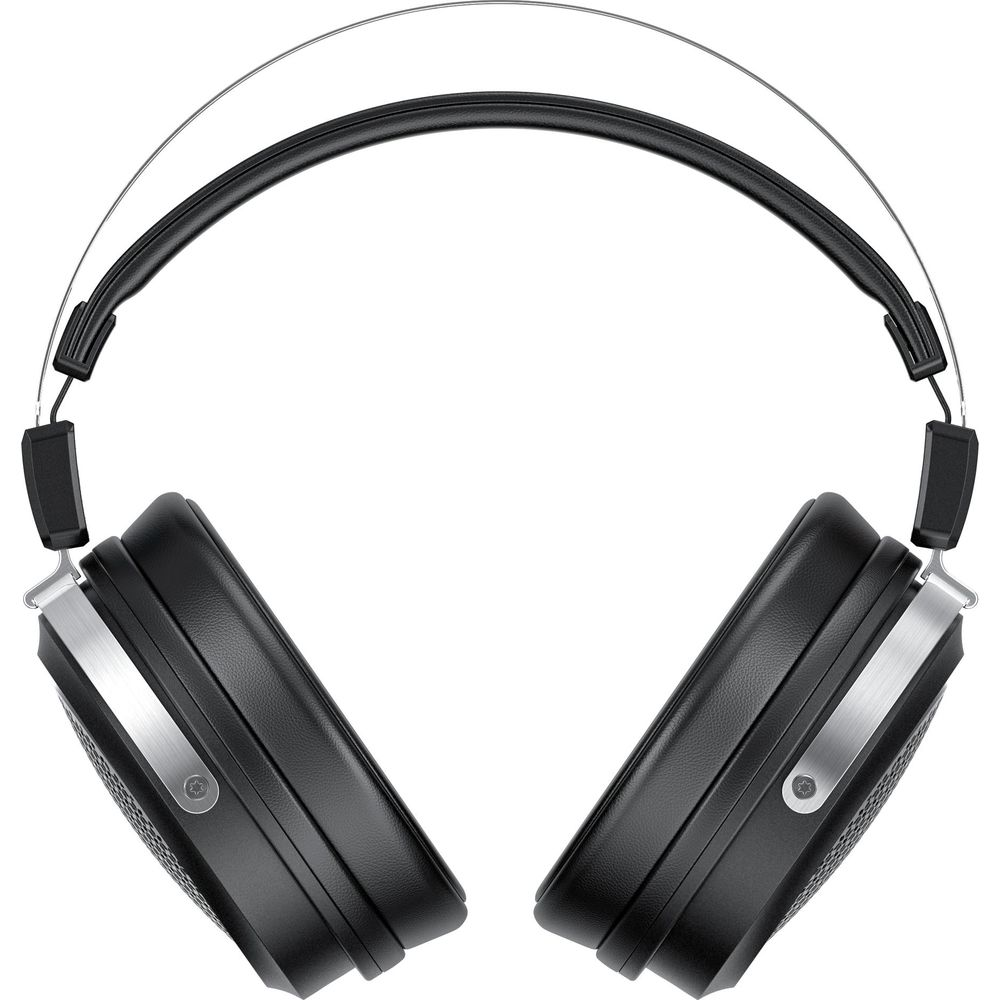 Casque noir avec accents argentés sur fond blanc.