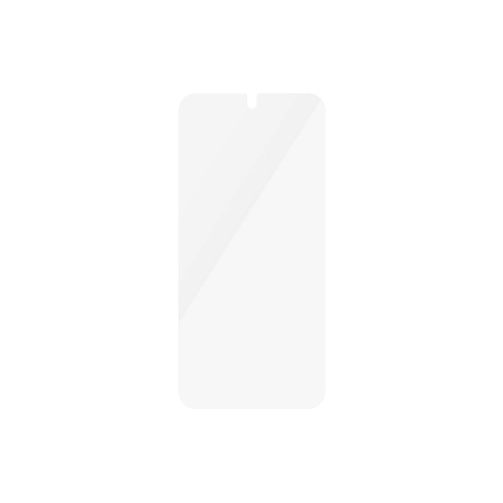 A clear screen protector for a smartphone with a notch at the top.