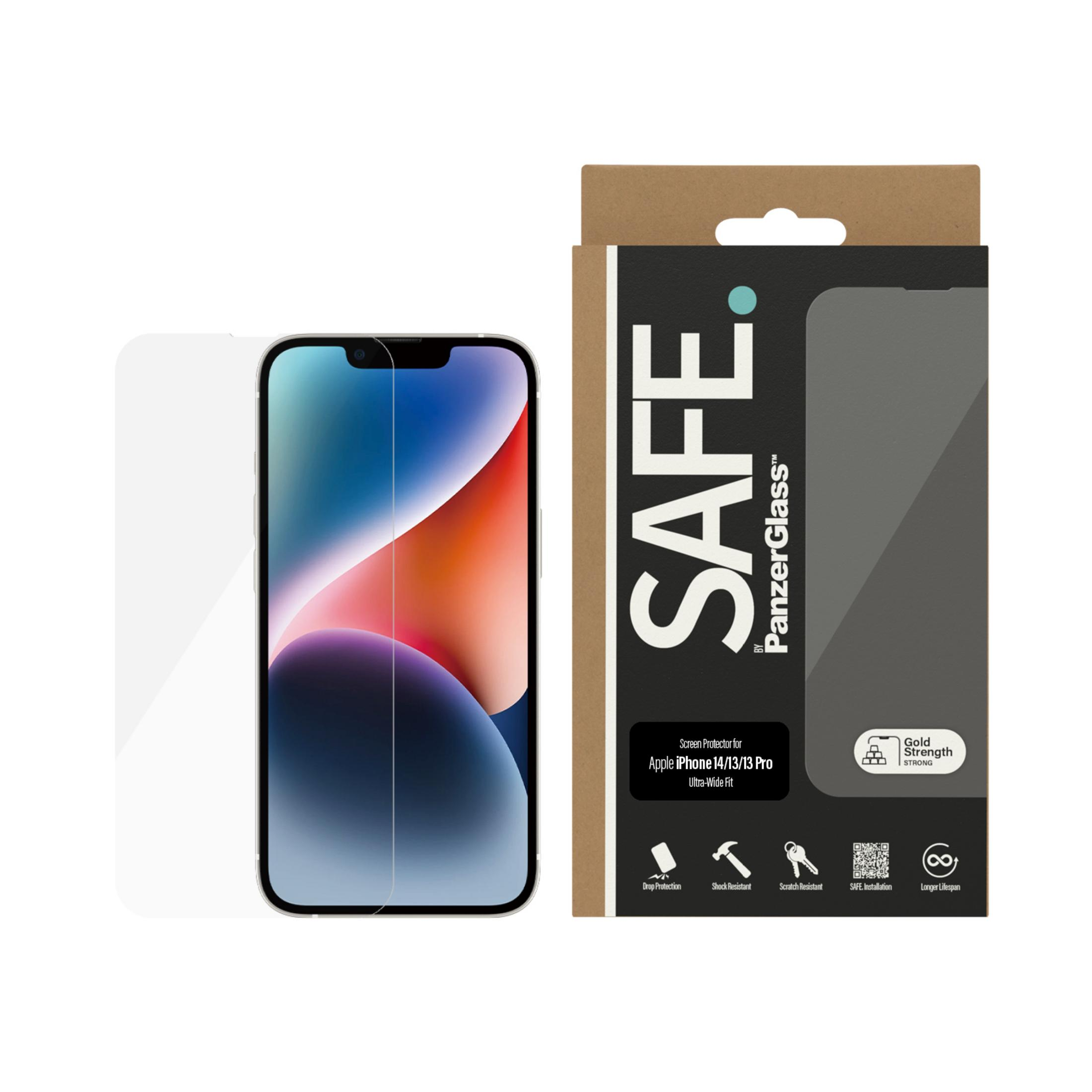 Confezione per proteggi schermo iPhone con un telefono accanto.