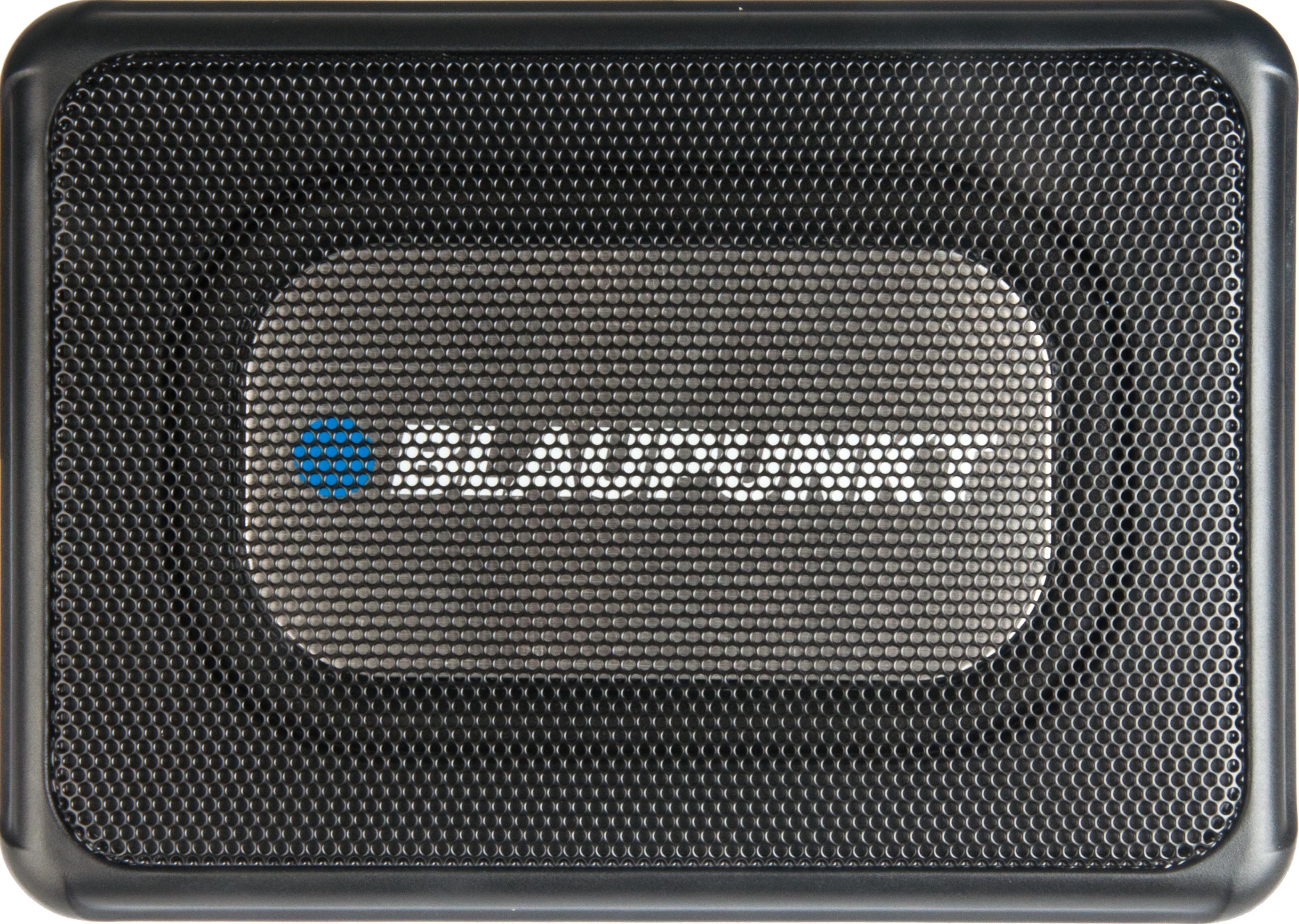 Un altoparlante nero con il logo Blaupunkt blu e bianco al centro.