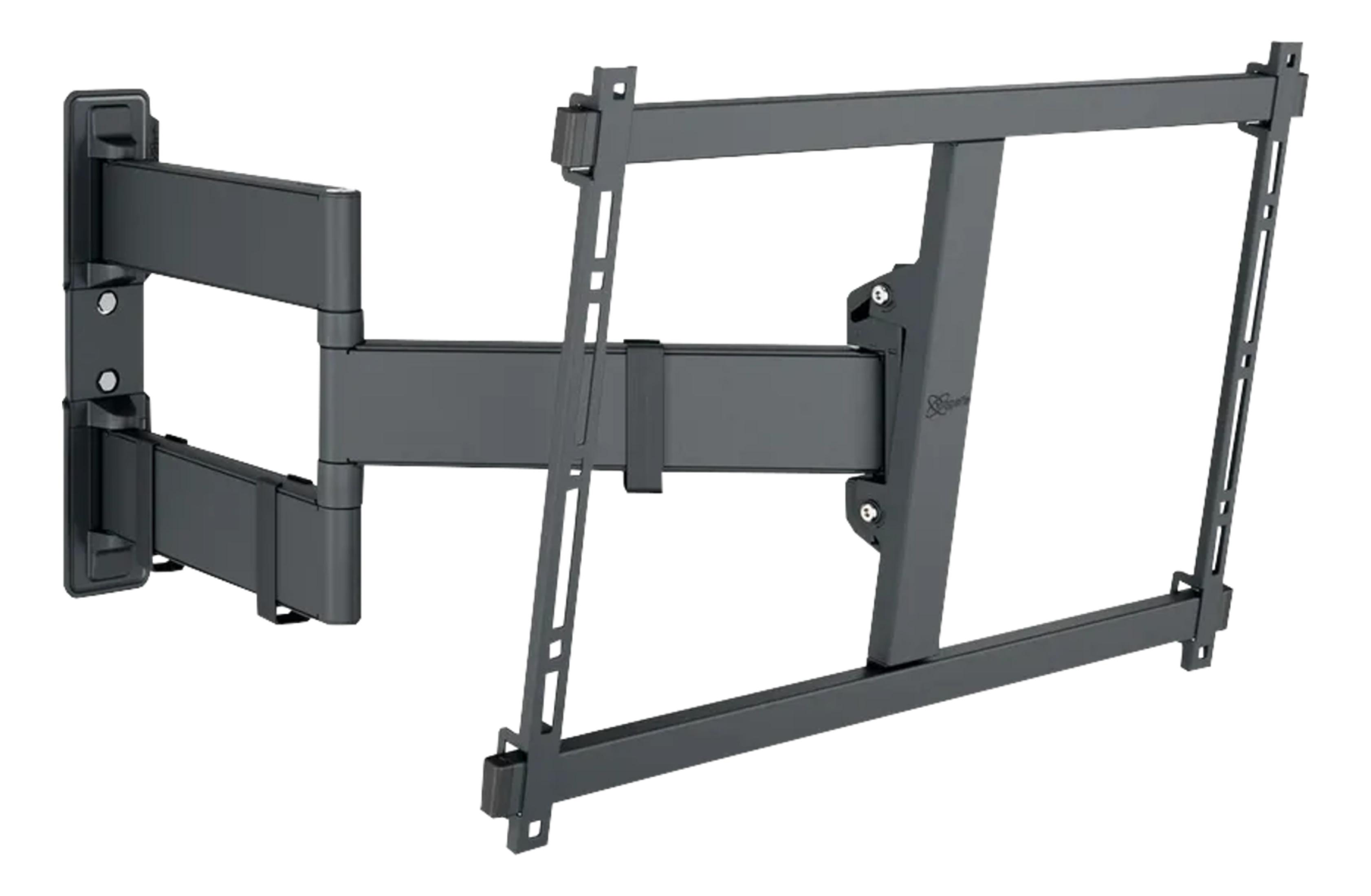 Ciemny, przegubowy uchwyt ścienny do telewizora z wieloma złączami.