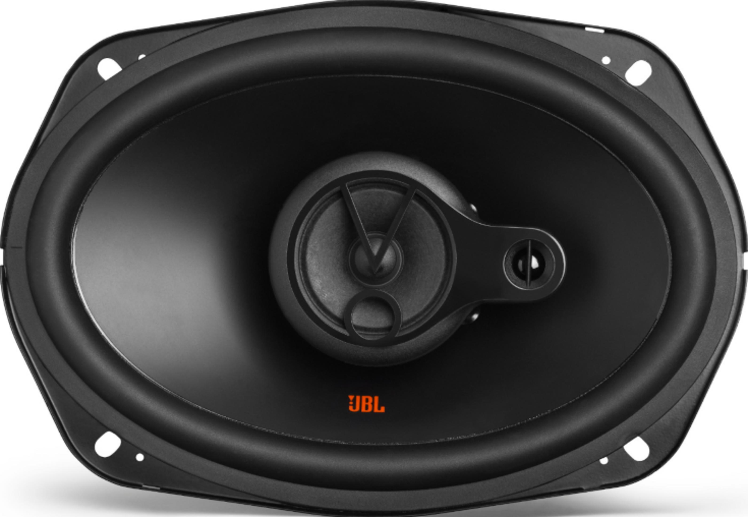 Haut-parleur ovale JBL noir avec logo orange.
