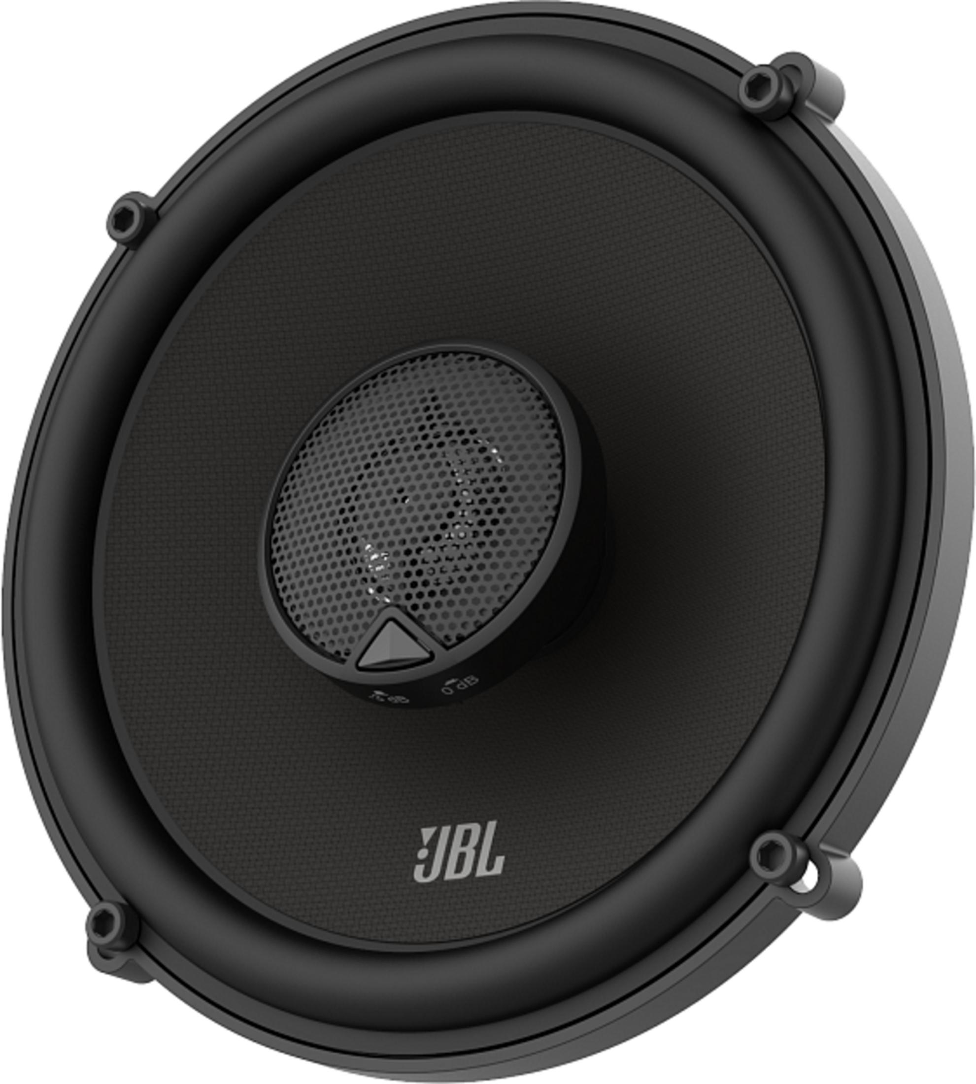 Haut-parleur JBL noir avec grille en maille et vis de montage.