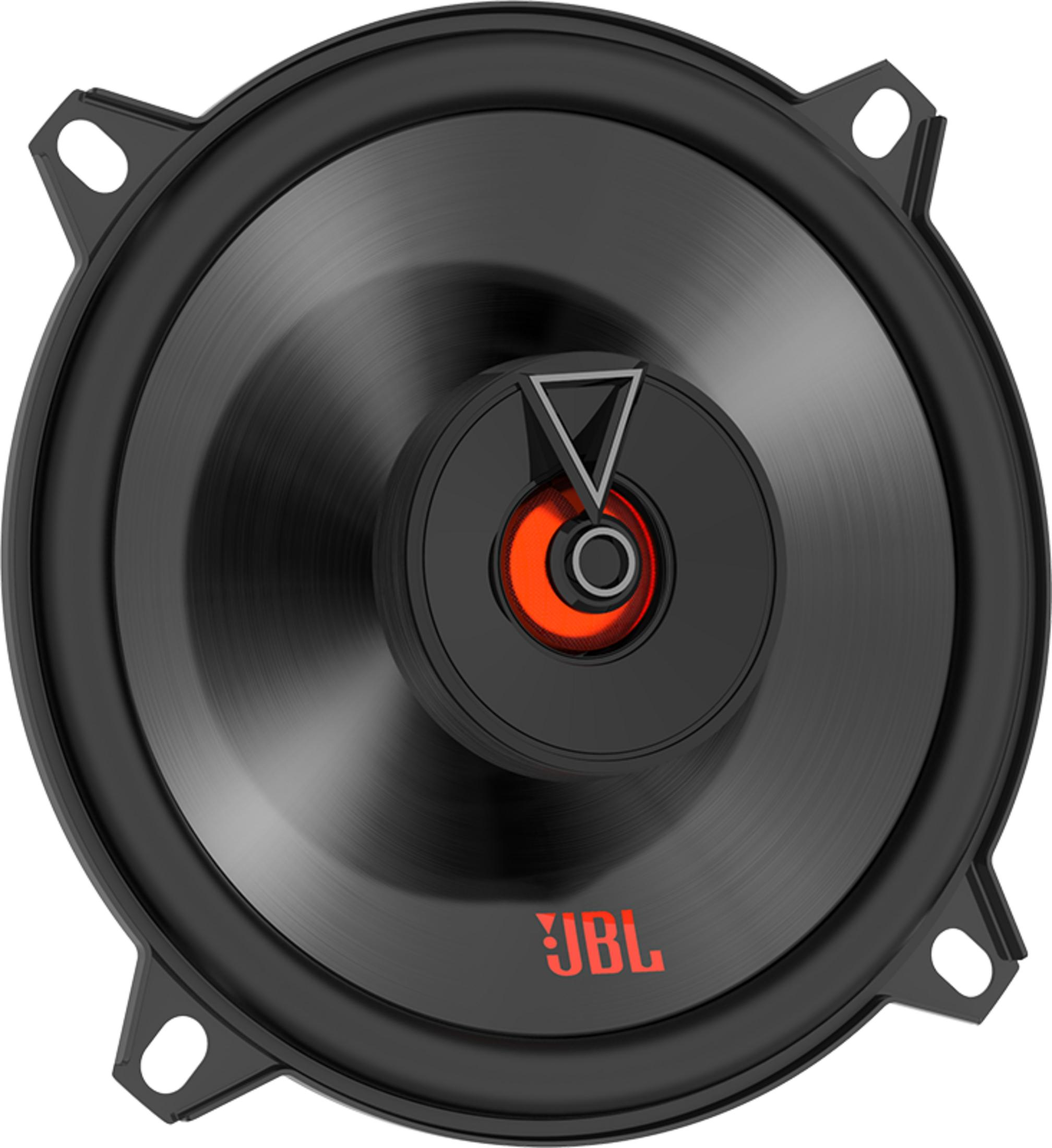 Schwarzer Lautsprecher mit rotem JBL-Logo und einem orangefarbenen Akzent.