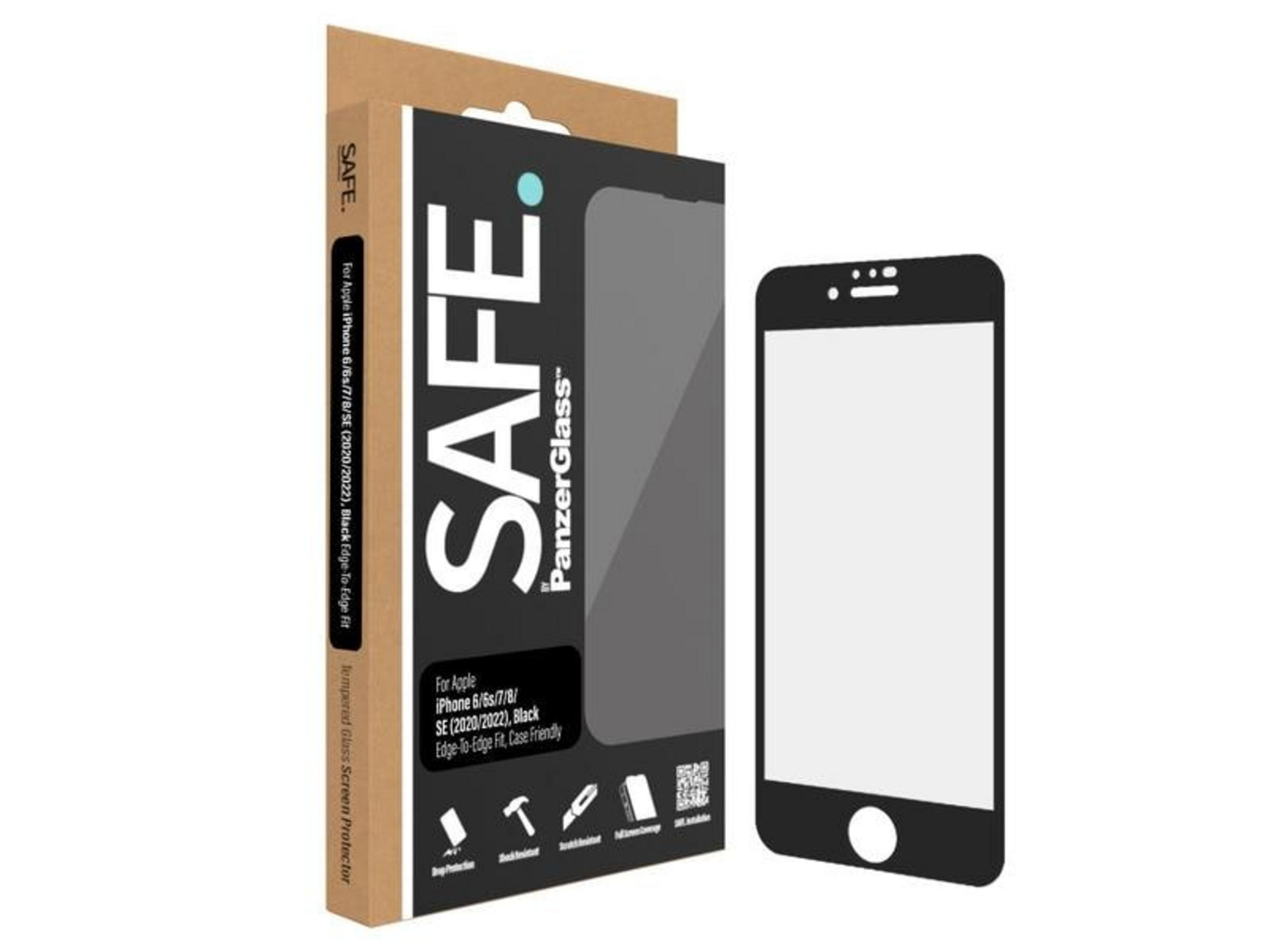 Confezione per proteggi schermo "SAFE. PanzerGlass" per iPhone e icona smartphone.