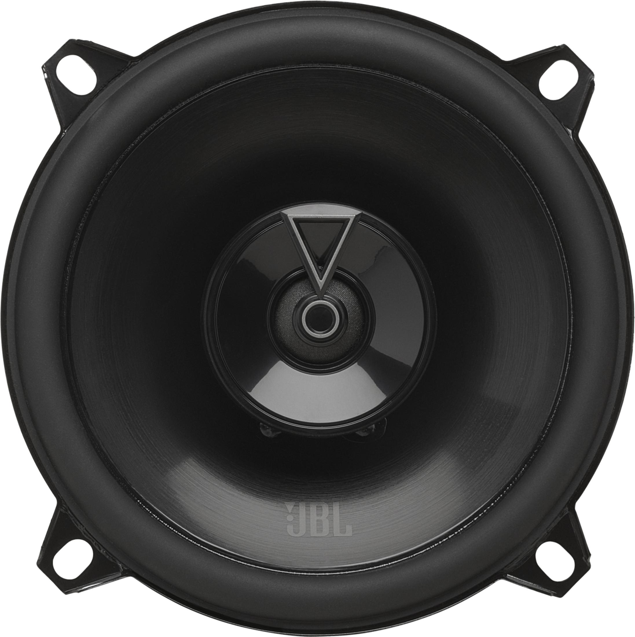 Haut-parleur noir avec logo JBL et design triangulaire.