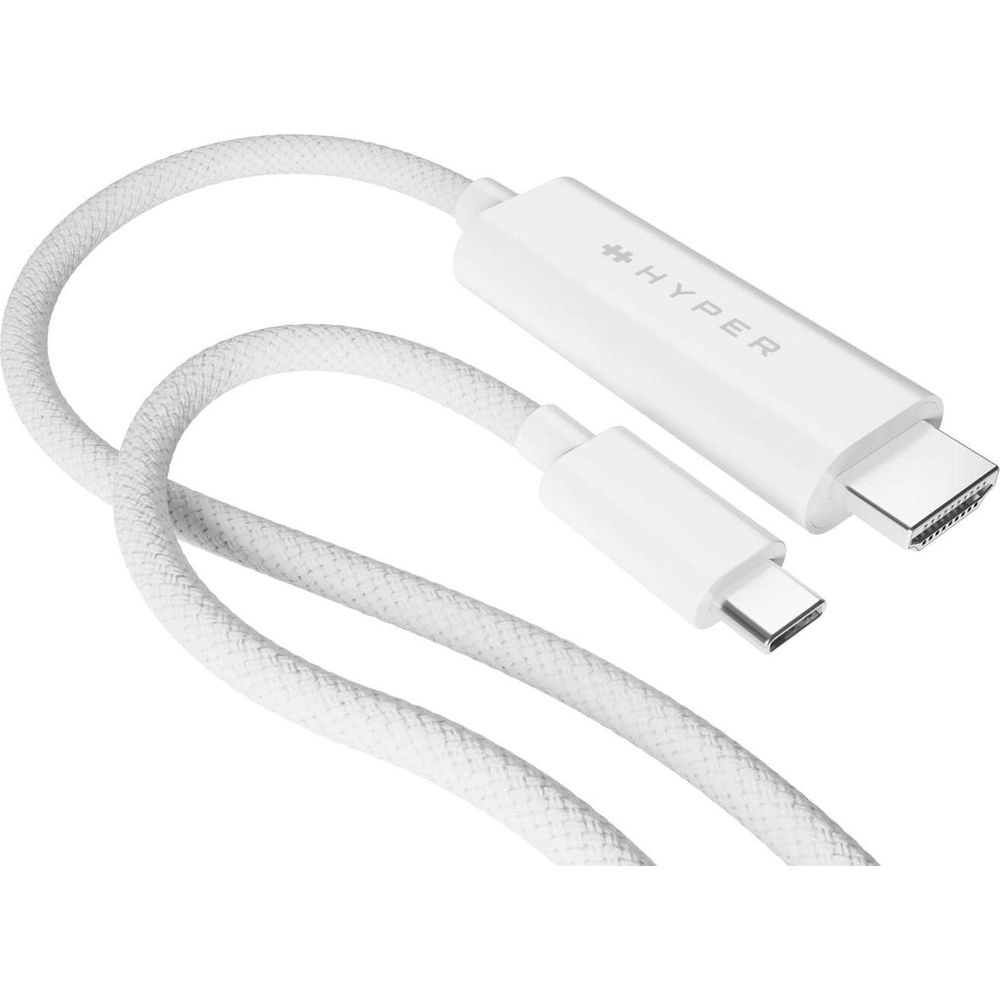 Cavo da USB-C a HDMI bianco con logo Hyper su sfondo bianco.