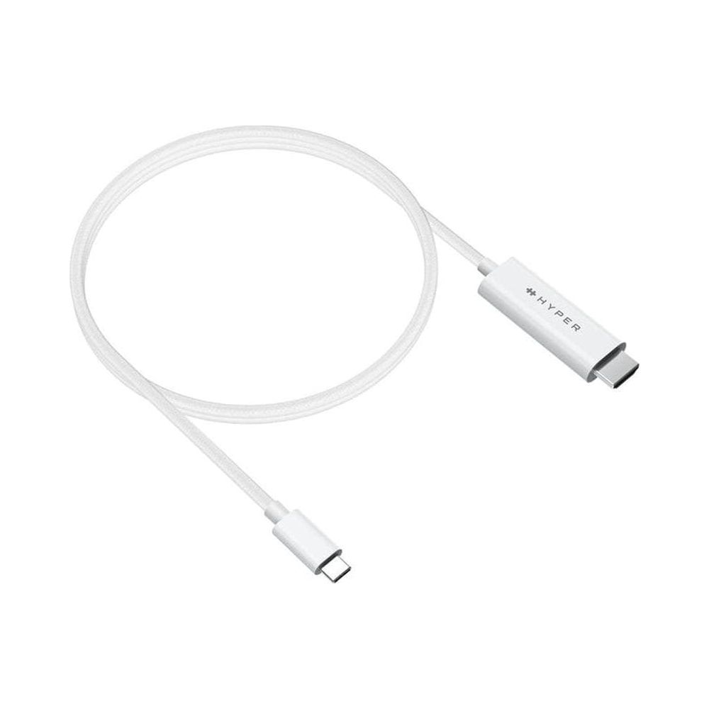 Un cavo USB-C bianco con marchio Hyper su un connettore.