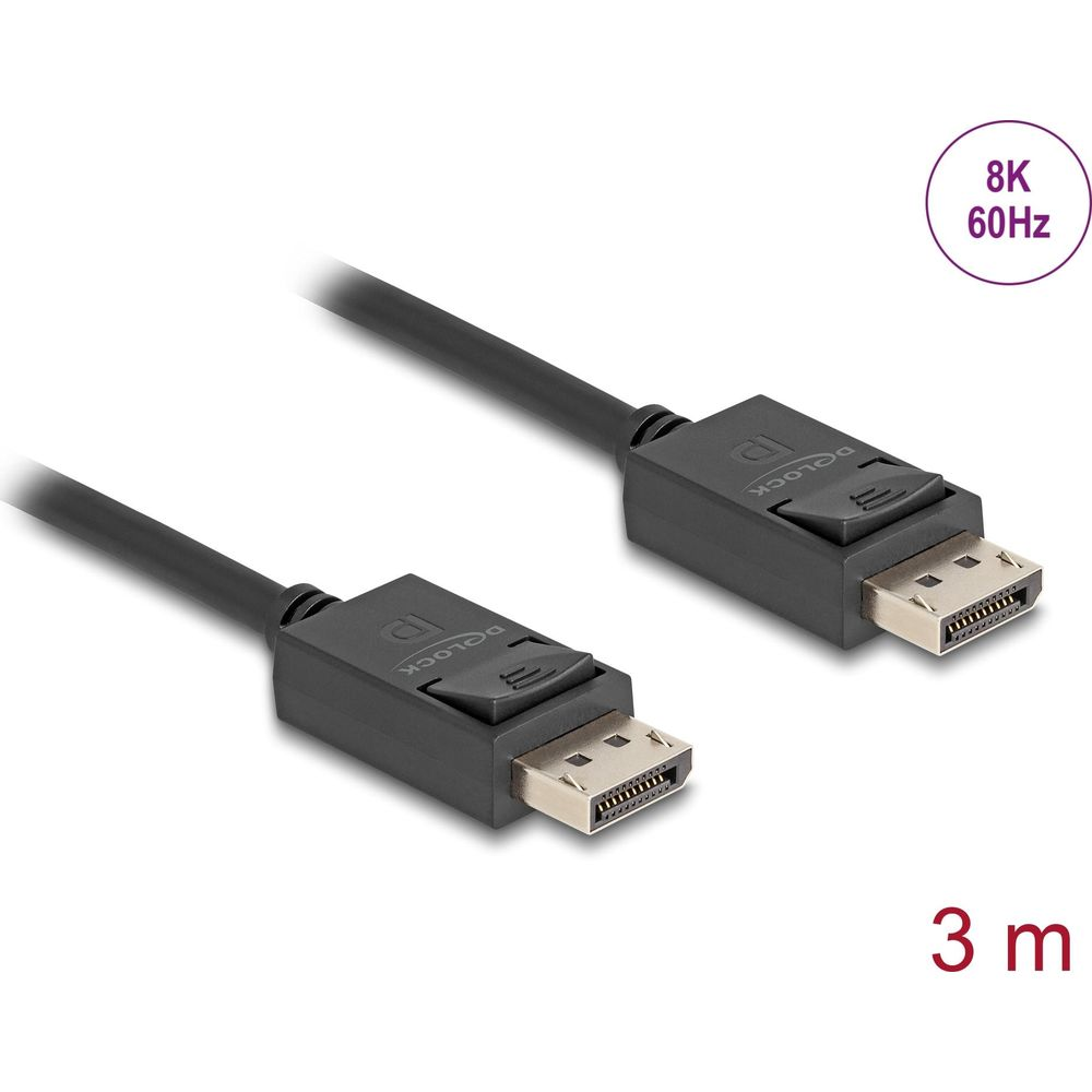 Ein schwarzes 3m DisplayPort-Kabel mit 8K 60Hz-Unterstützung.